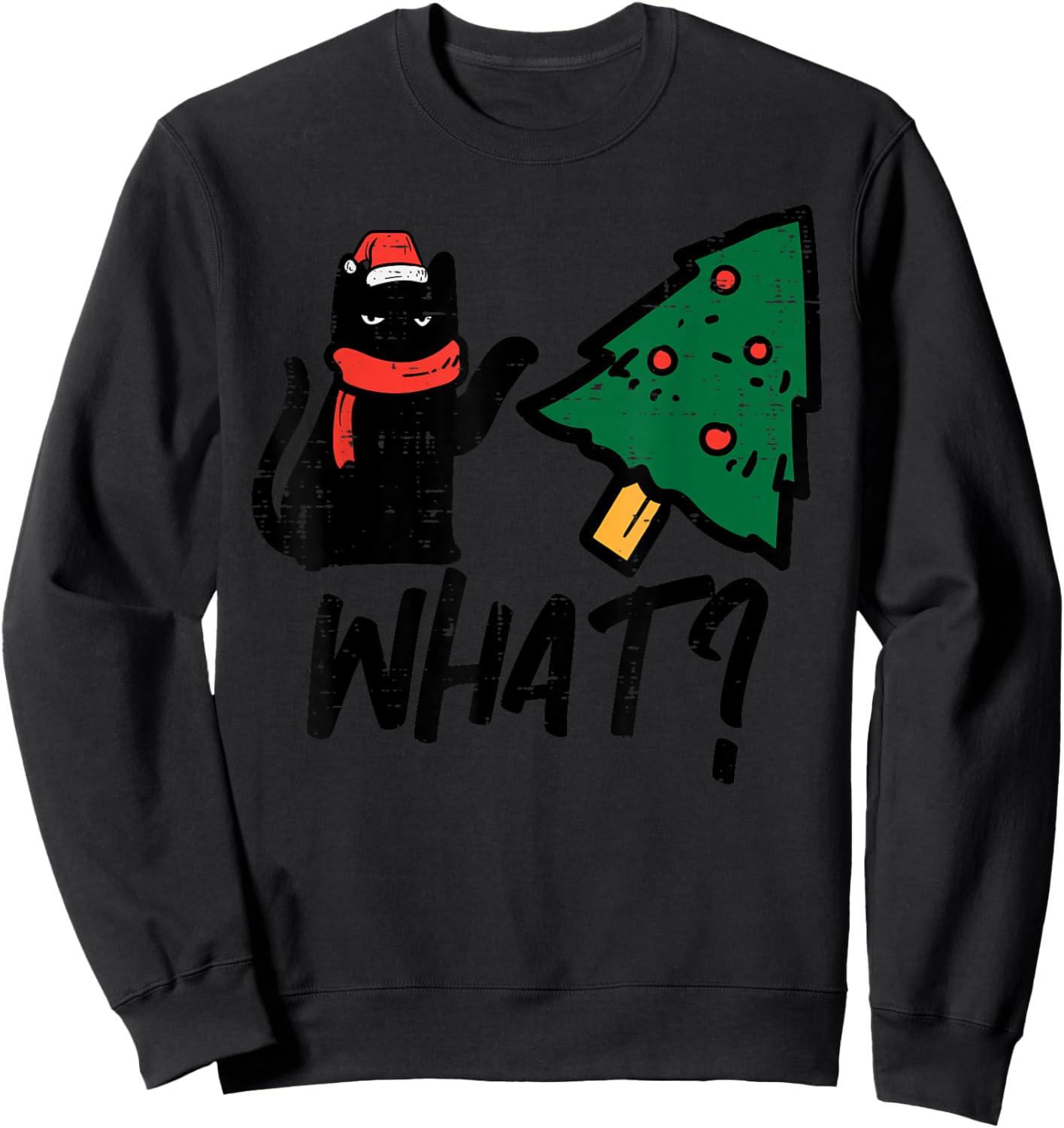 Black Cat Tipping Christmas Tree What Funny Men Women Kids Sweatshirt - Sweatshirt | Black