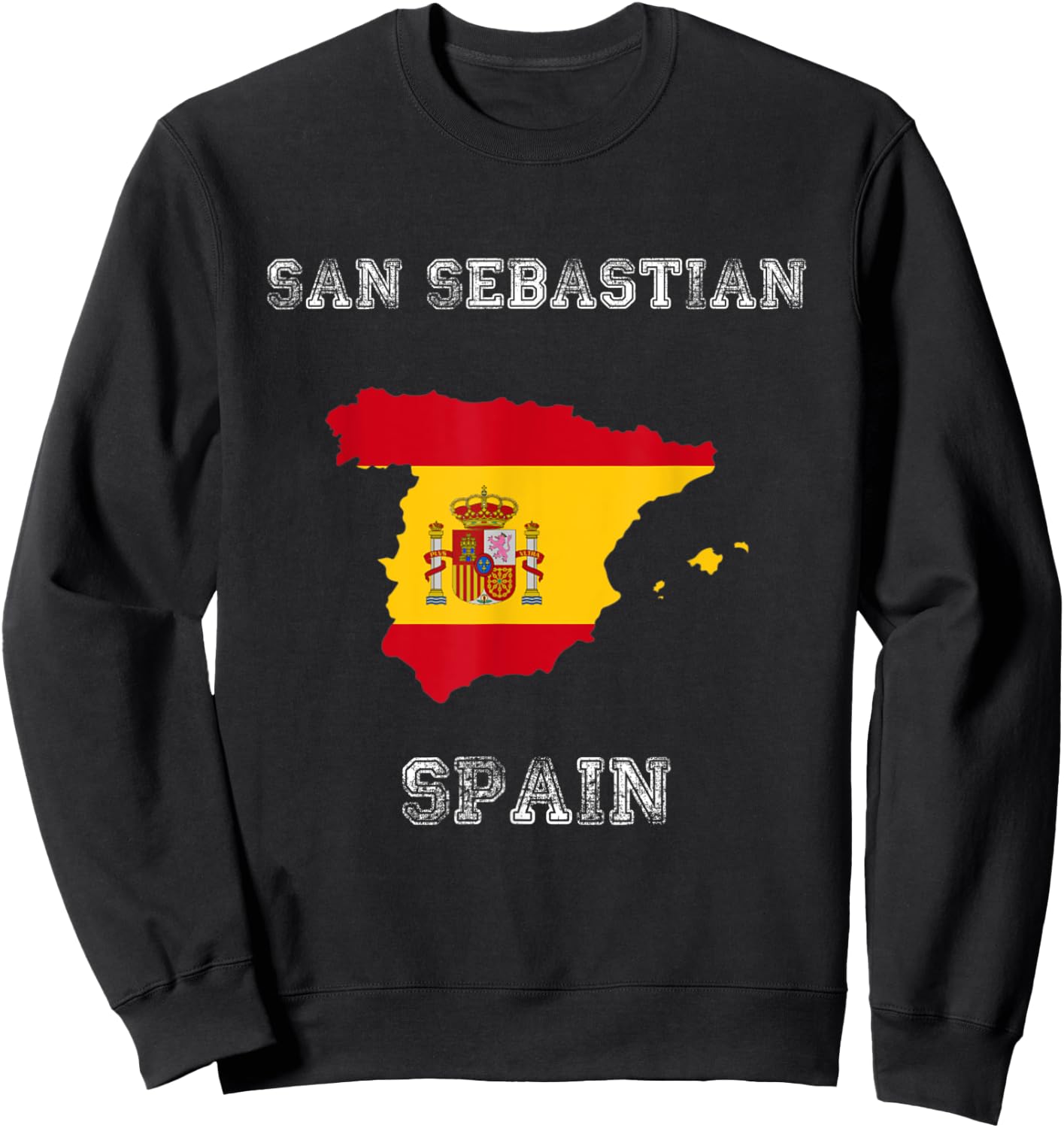 Retro San Sebastian Spain Distressed Spain Flag Sweatshirt - Sweatshirt | Black