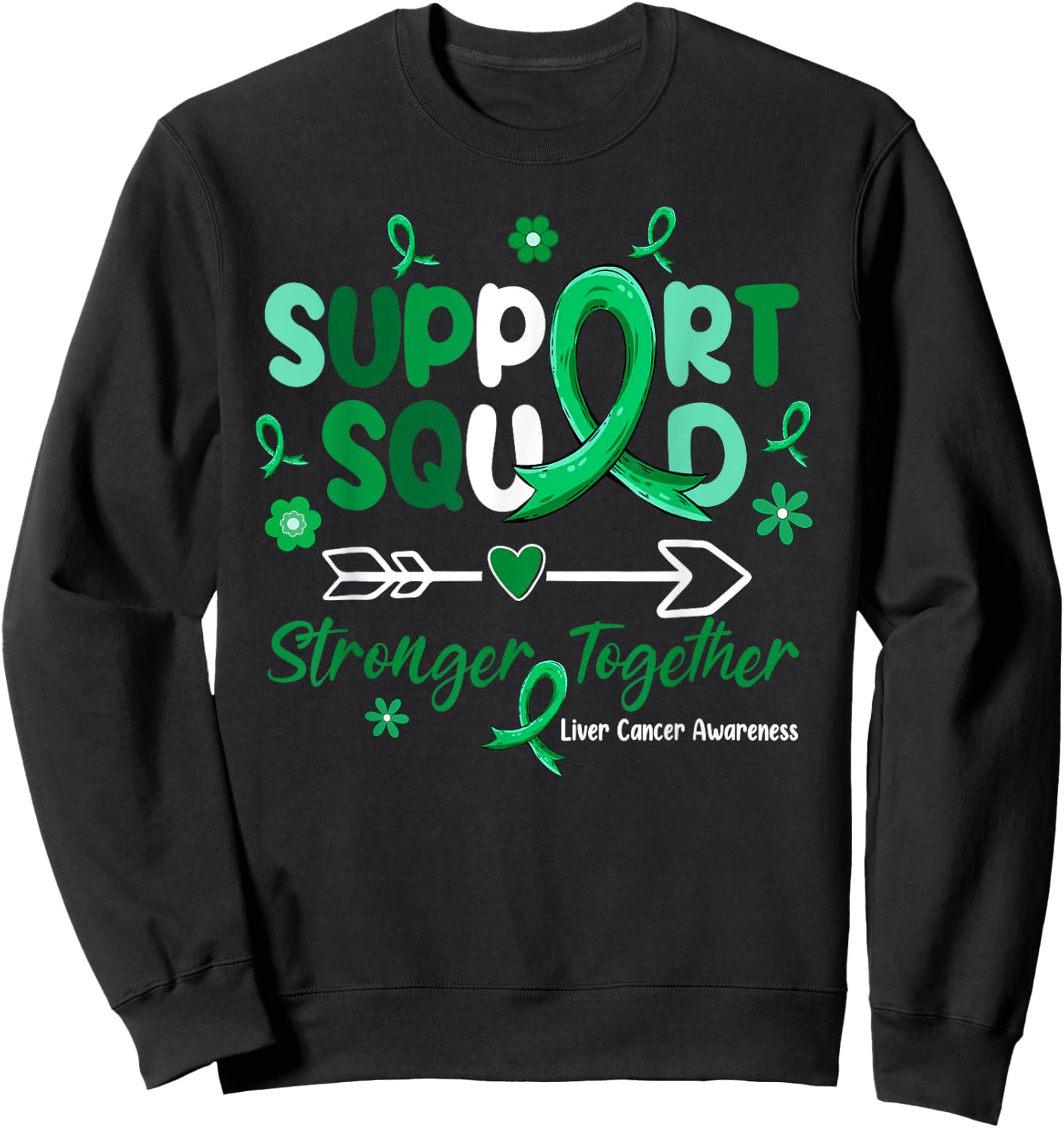 Groovy Support Squad Green Ribbon Liver Cancer Awareness Sweatshirt - Sweatshirt | Black