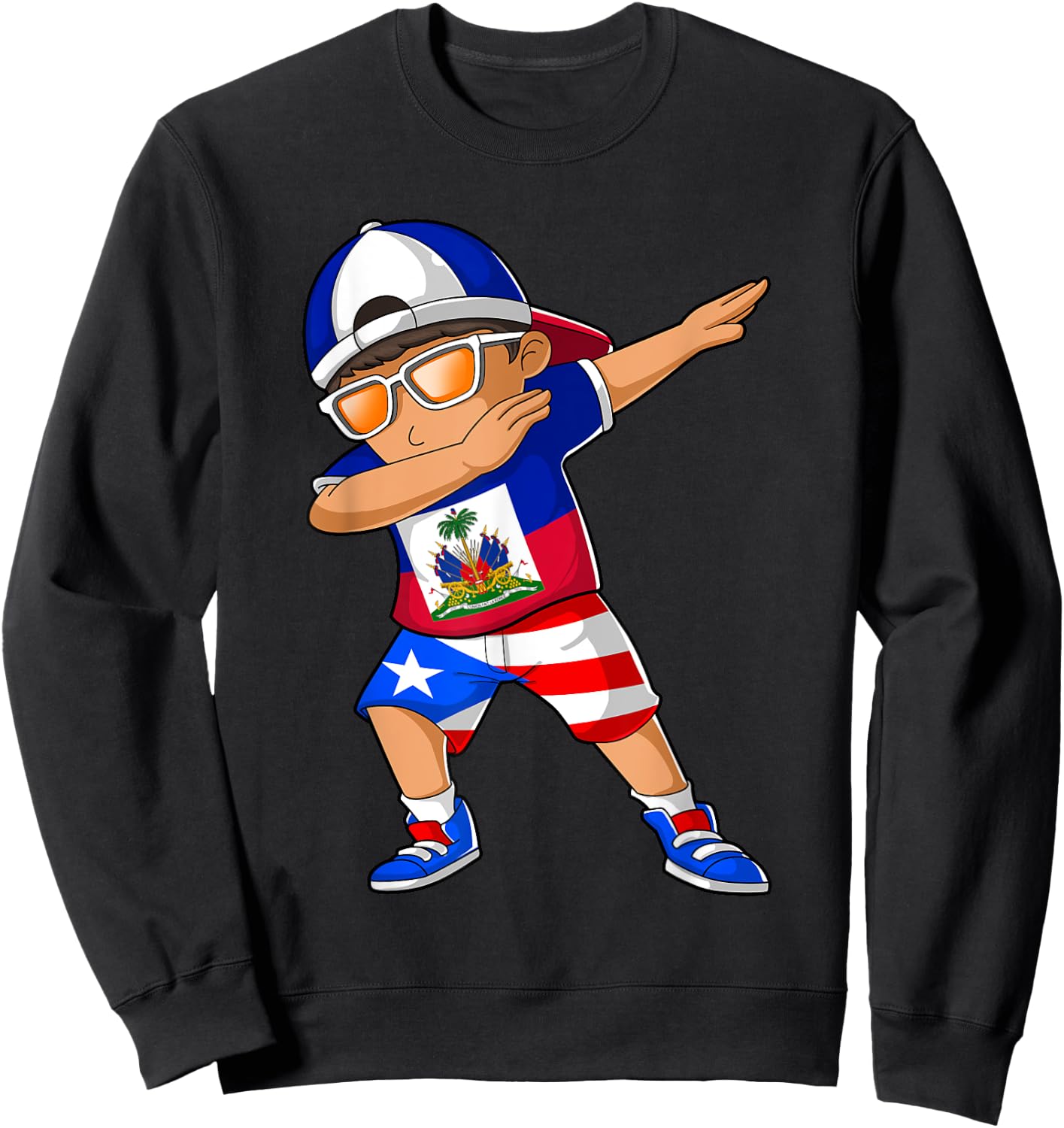 Half Haitian Half Puerto Rican Boy Haiti Puerto Rico Flag Sweatshirt - Sweatshirt | Black