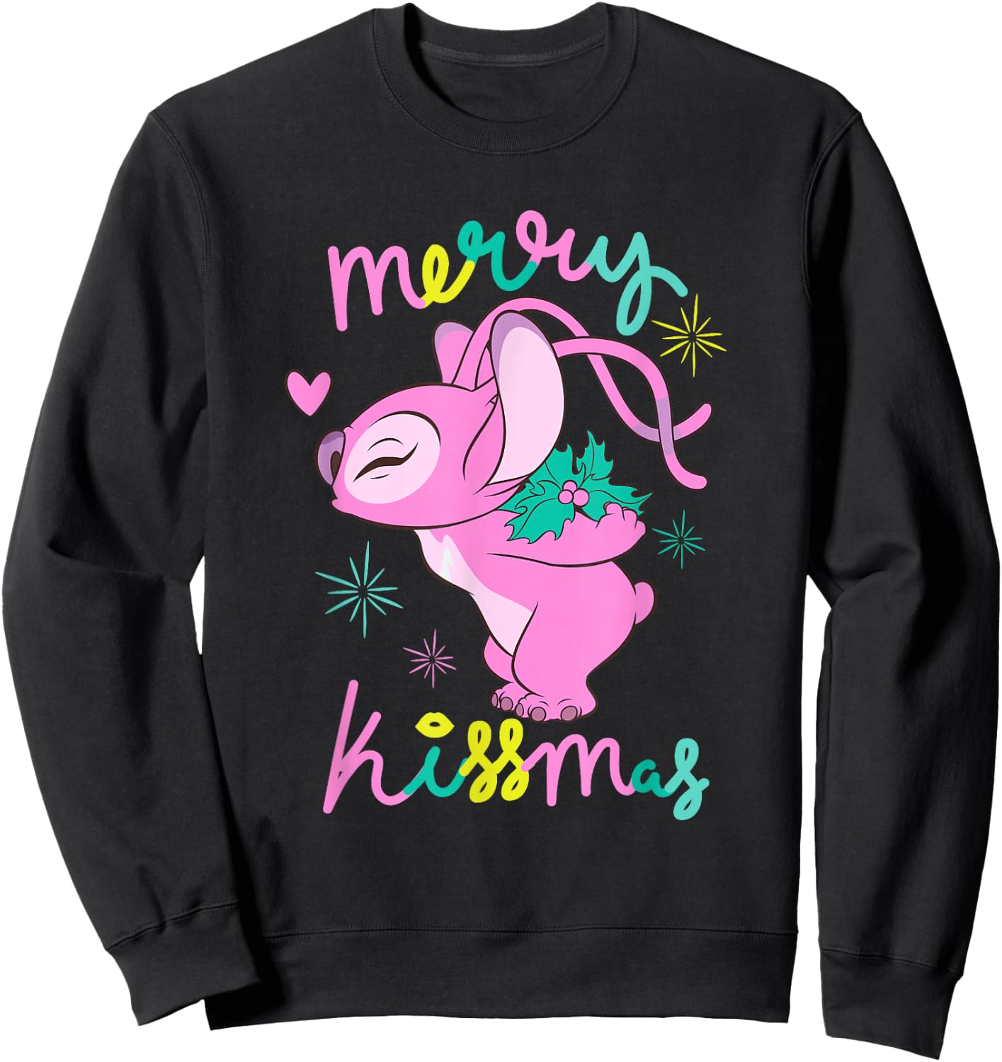 Disney Lilo & Stitch Christmas Angel Merry Kissmas Mistletoe Sweatshirt - Sweatshirt | Black