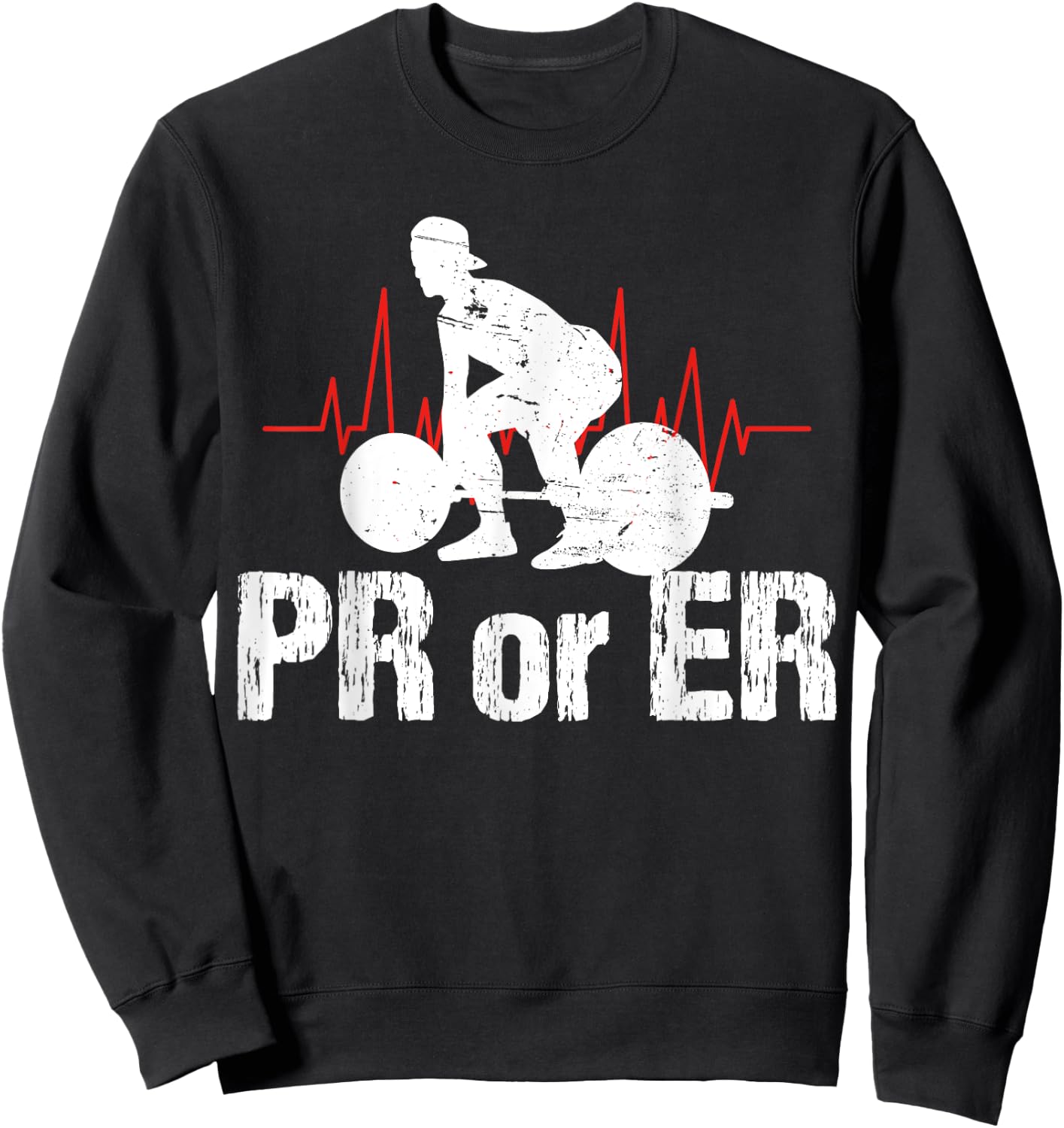 PR Or ER Funny Weightlifting Bodybuilding Apparel Vintage Sweatshirt - Sweatshirt | Black