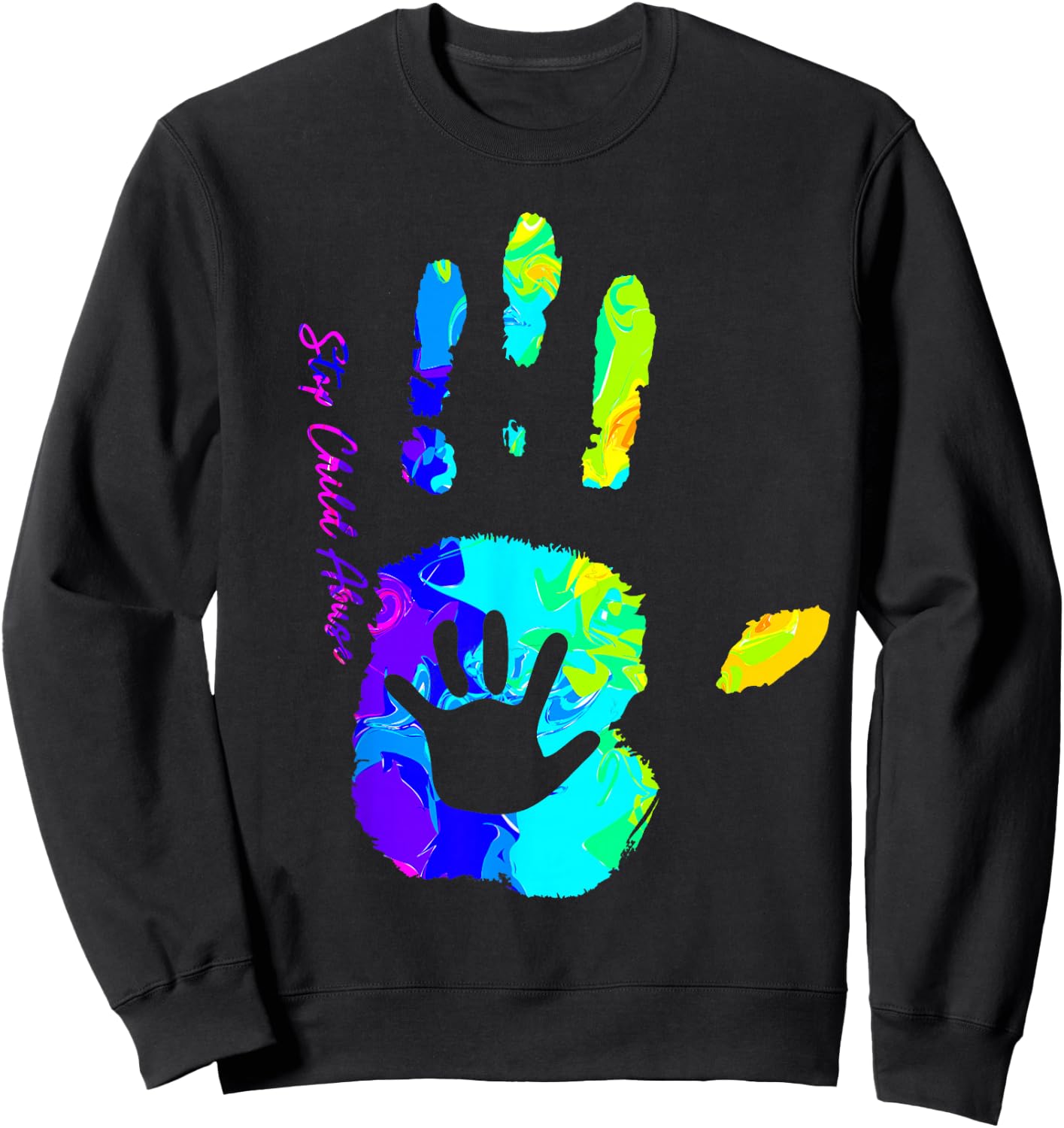Stop Child Abuse Shirts Tie Dye Child Abuse Awareness Month Sweatshirt - Sweatshirt | Black