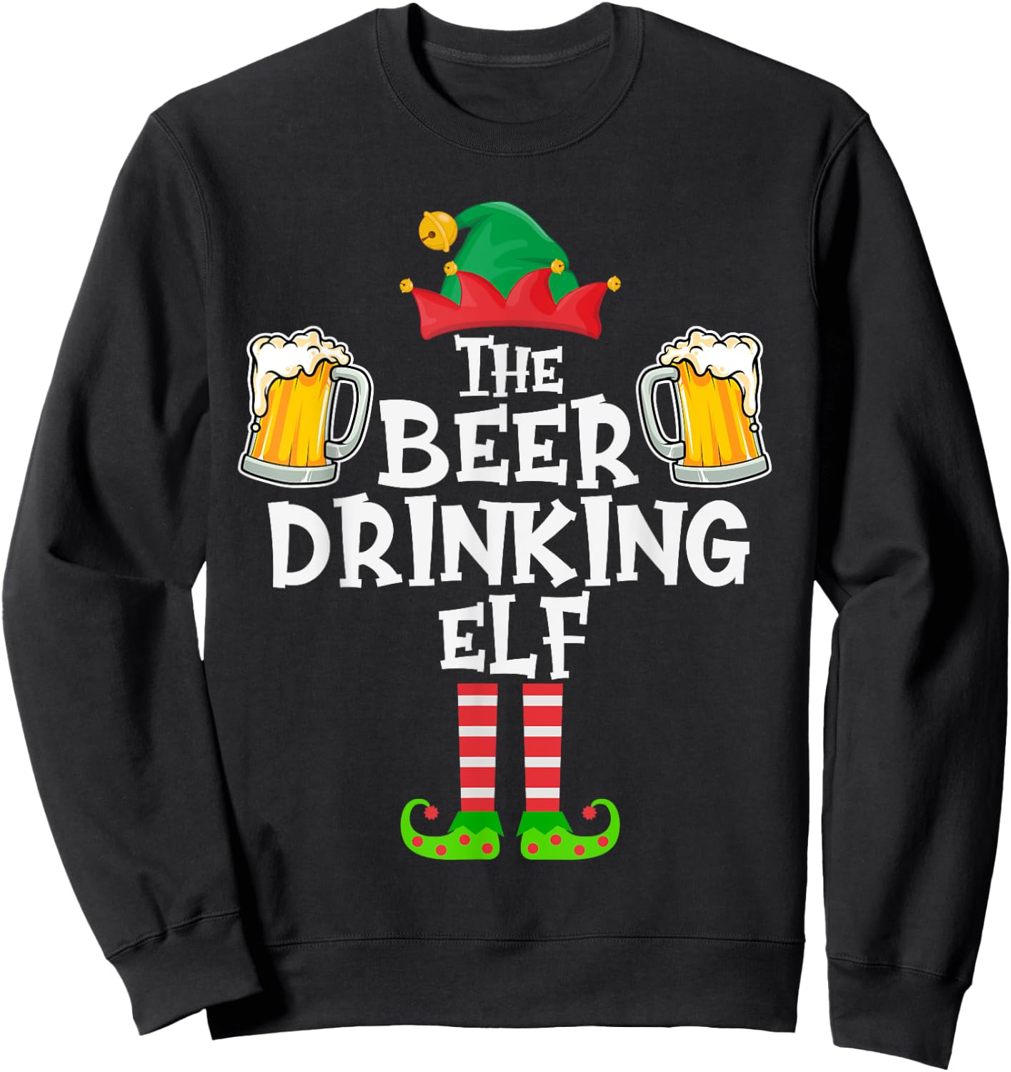The Beer Drinking Elf, Funny Matching Family Group Christmas Sweatshirt - Sweatshirt | Black