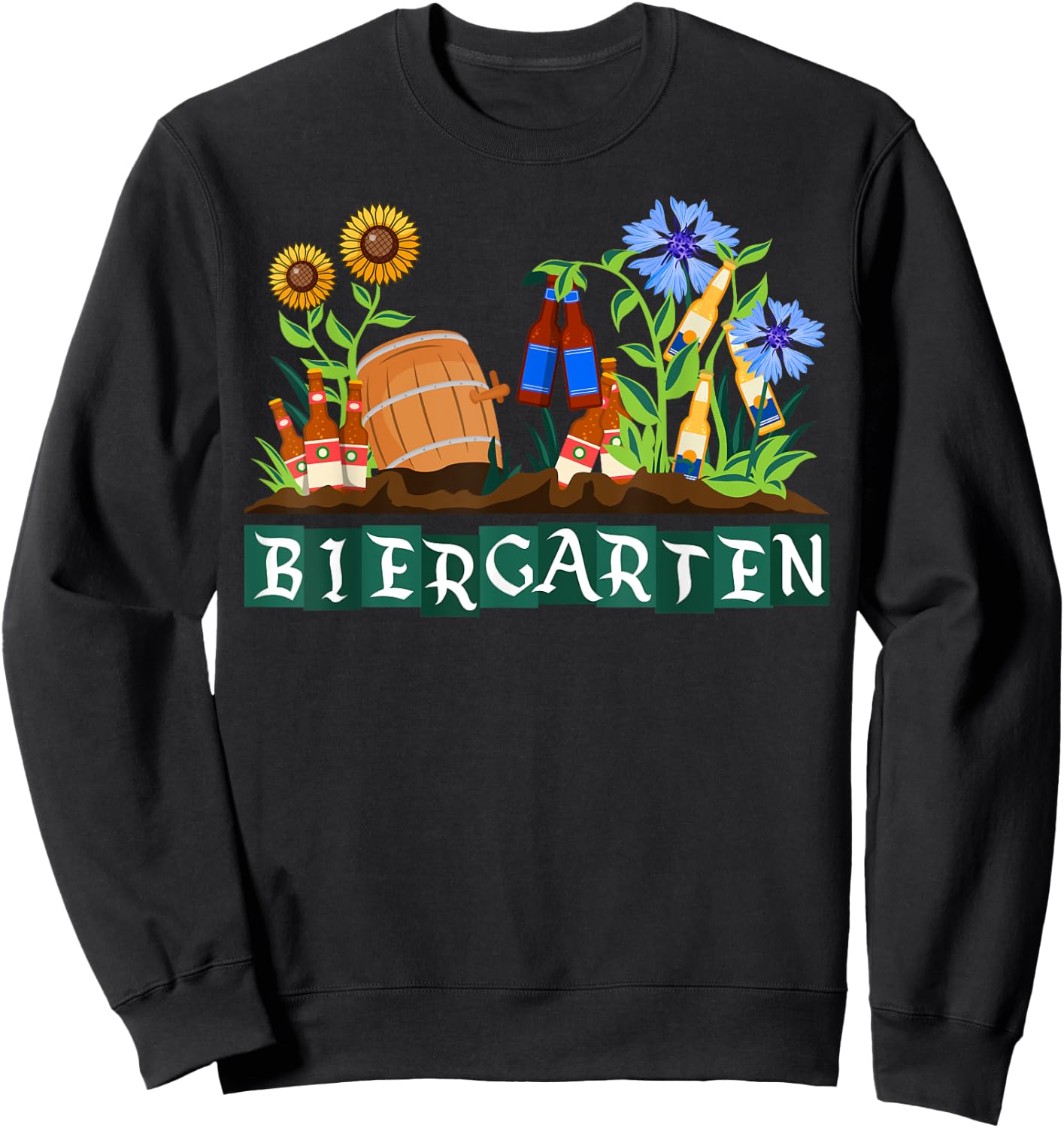 Retro Biergarten Sunflowers Cornflowers Octoberfest Sweatshirt - Sweatshirt | Black