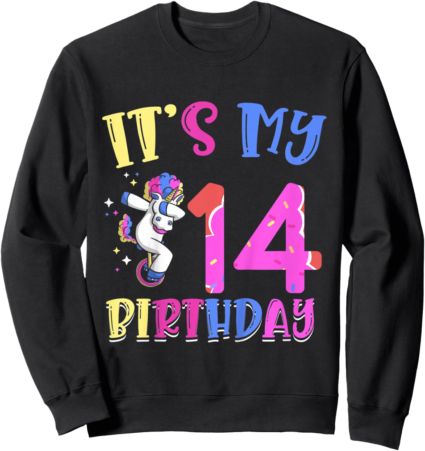 Kids It's My 14 Birthday Dabbing Unicorn Pony 14th Birthday Sweatshirt - Sweatshirt | Black