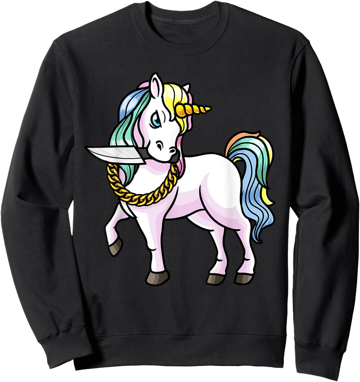 Unicorn With Knife Girls Women Sweatshirt - Sweatshirt | Black