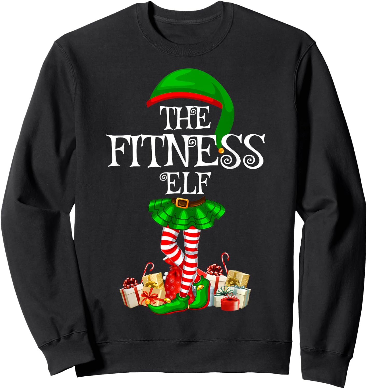 Matching Family Funny The Fitness Elf Christmas Sweatshirt - Sweatshirt | Black