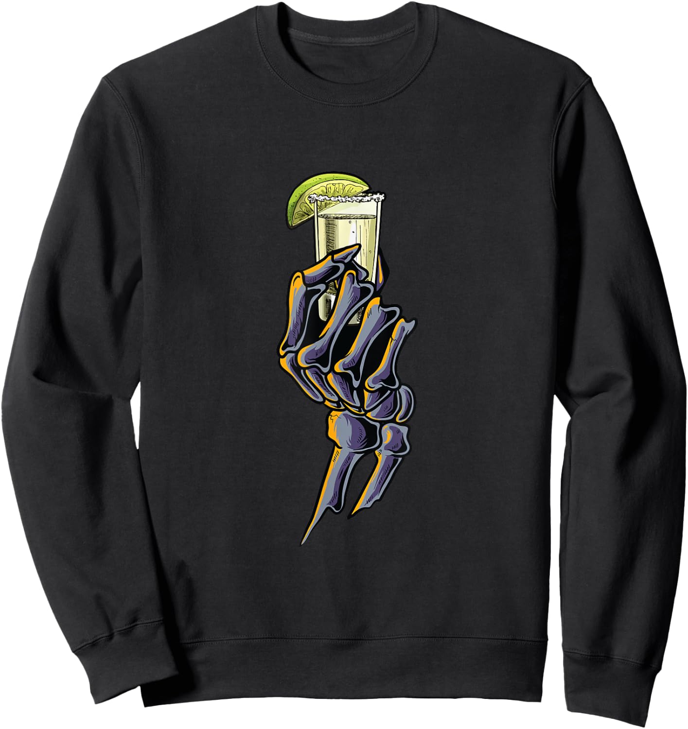 Funny Skeleton Hand With Tequila | Alcohol Party Sweatshirt - Sweatshirt | Black