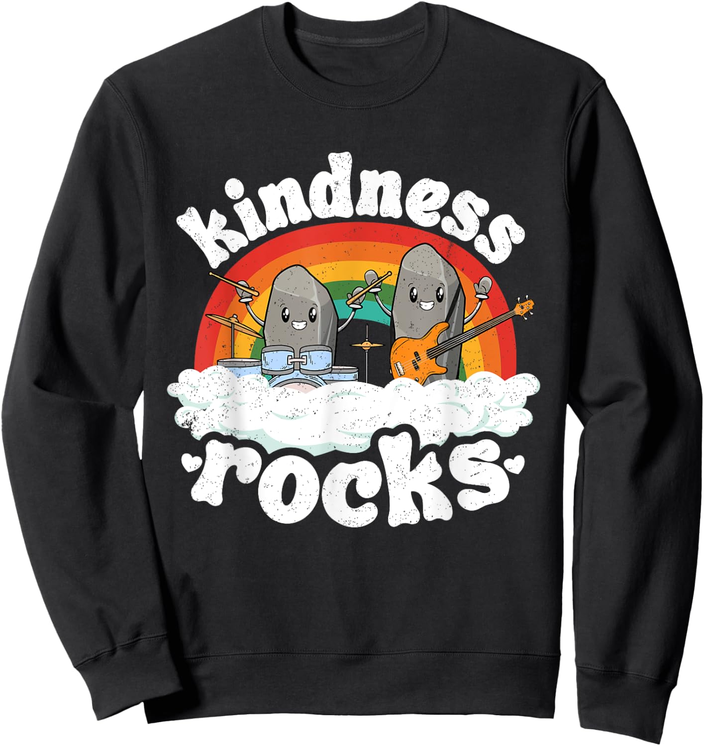 Anti Bullying Rainbow Hippie Music Teacher Kindness Rocks Women Kids Sweatshirt - Sweatshirt | Black