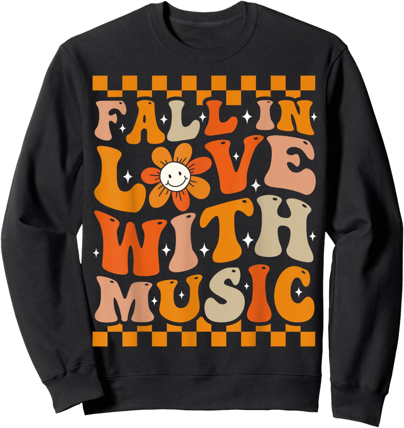 Fall In Love With Music Groovy Thanksgiving Music Teacher Men Women Girls Kids Sweatshirt - Sweatshirt | Black