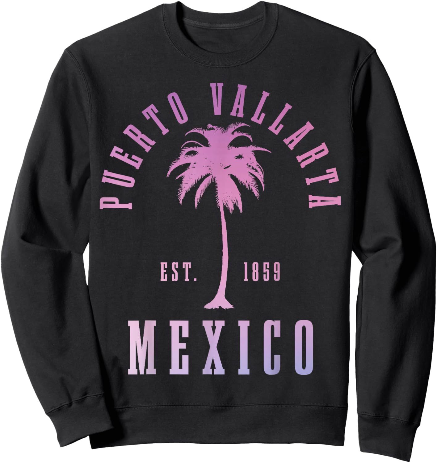Puerto Vallarta Mexico Palm Tree Vintage Mexican Sweatshirt - Sweatshirt | Black