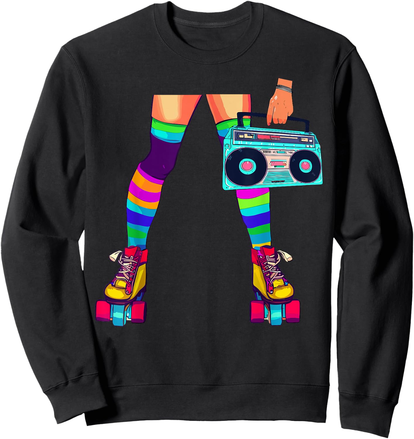Retro Rollerskates Funny 80's Roller Disco Skating Girl Sweatshirt - Sweatshirt | Black