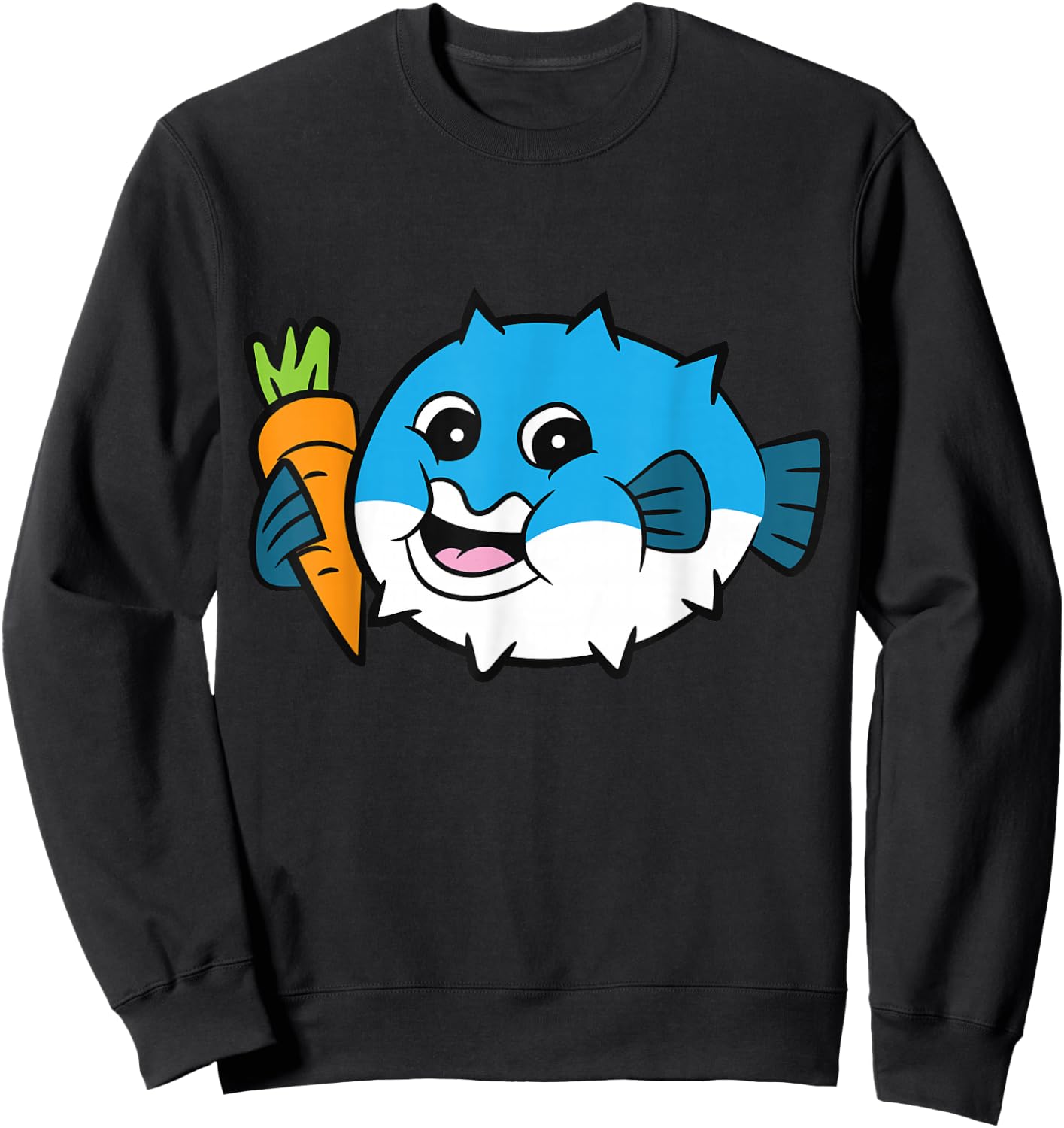 Pufferfish Eating Carrot Meme Funny Pufferfish Sweatshirt - Sweatshirt | Black