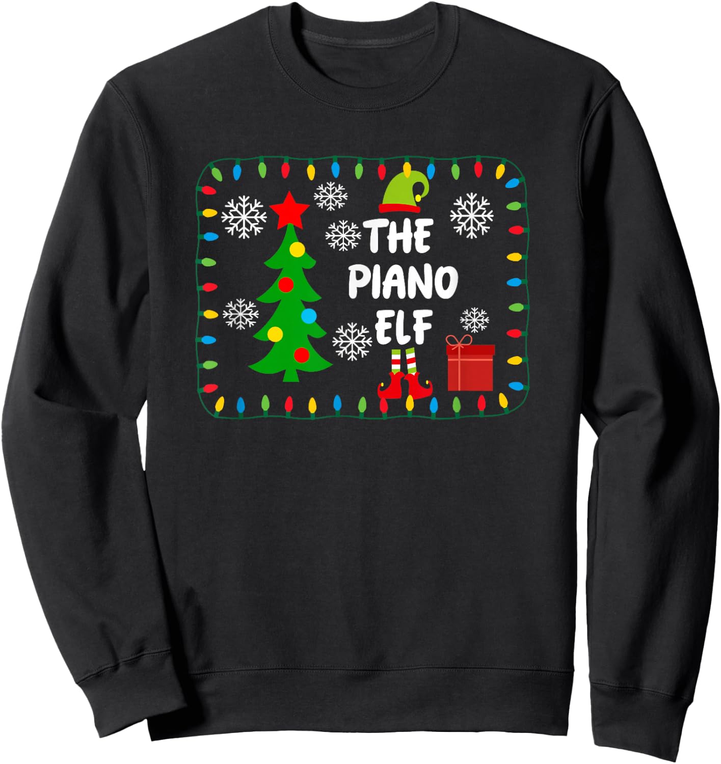 The Piano Elf - Cute Xmas Tree Lights Friends - Pianist Sweatshirt - Sweatshirt | Black