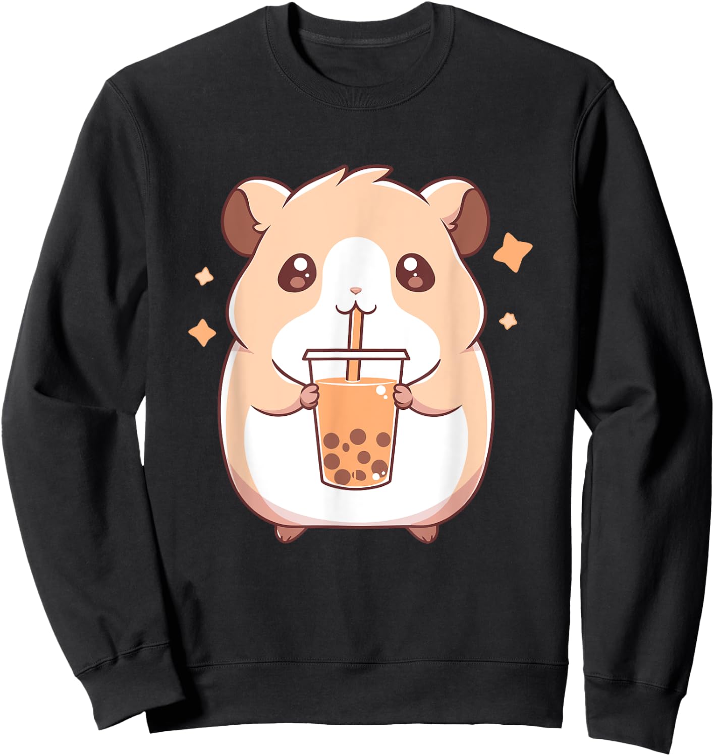 Kawaii Cute Hamster Drinking Boba Bubble Milk Tea Sweatshirt - Sweatshirt | Black