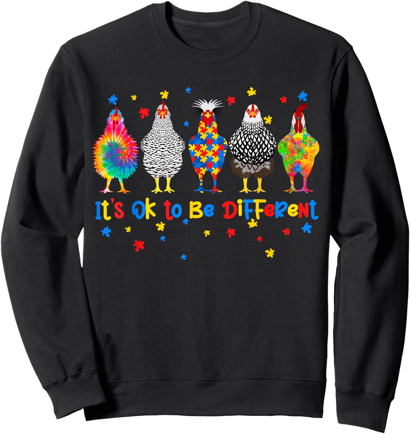 Its Ok To Be Different Chicken Autism Awareness Month Kids Sweatshirt - Sweatshirt | Black