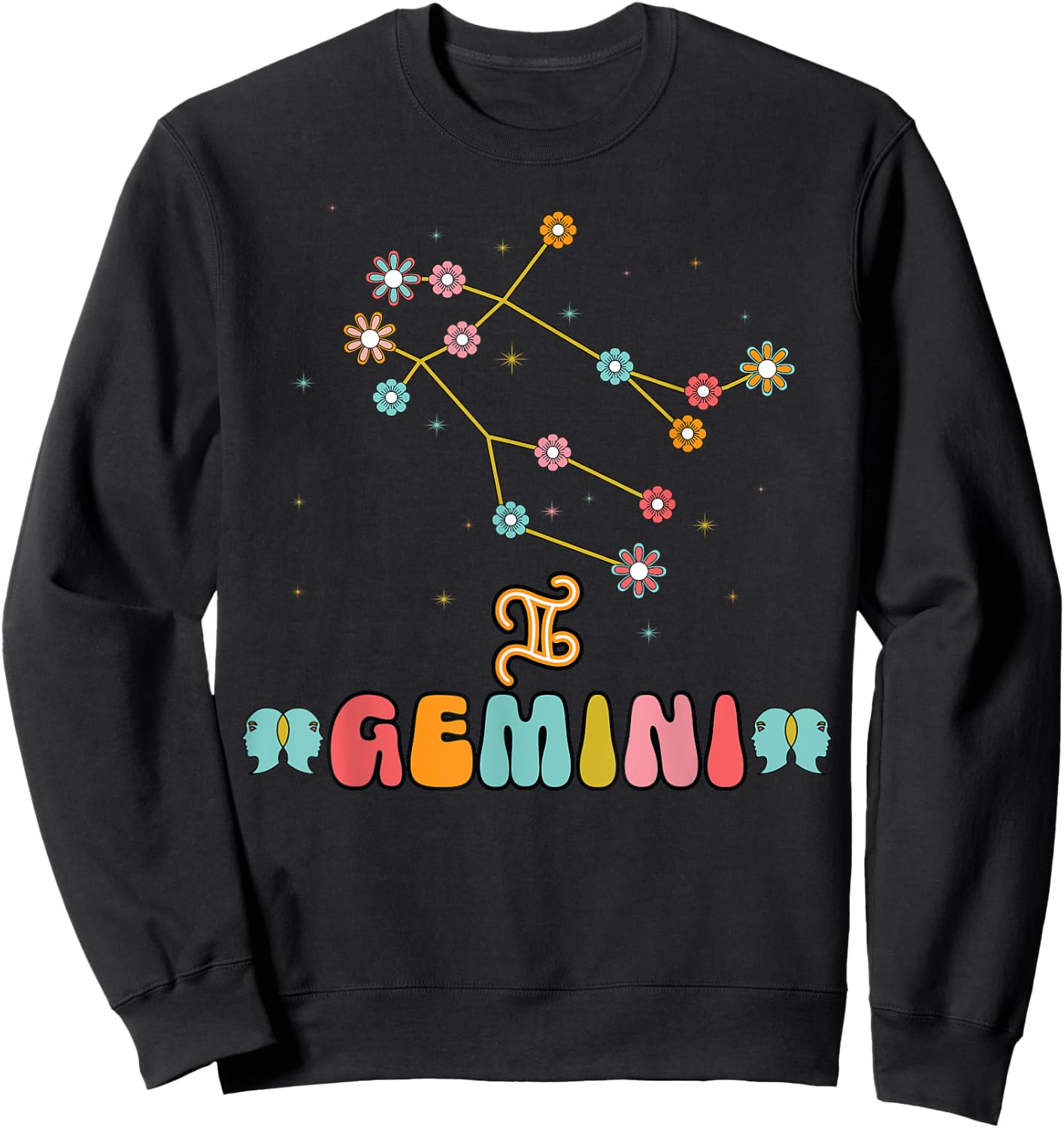 Gemini Constellation Zodiac May June Birthday Retro Floral Sweatshirt - Sweatshirt | Black