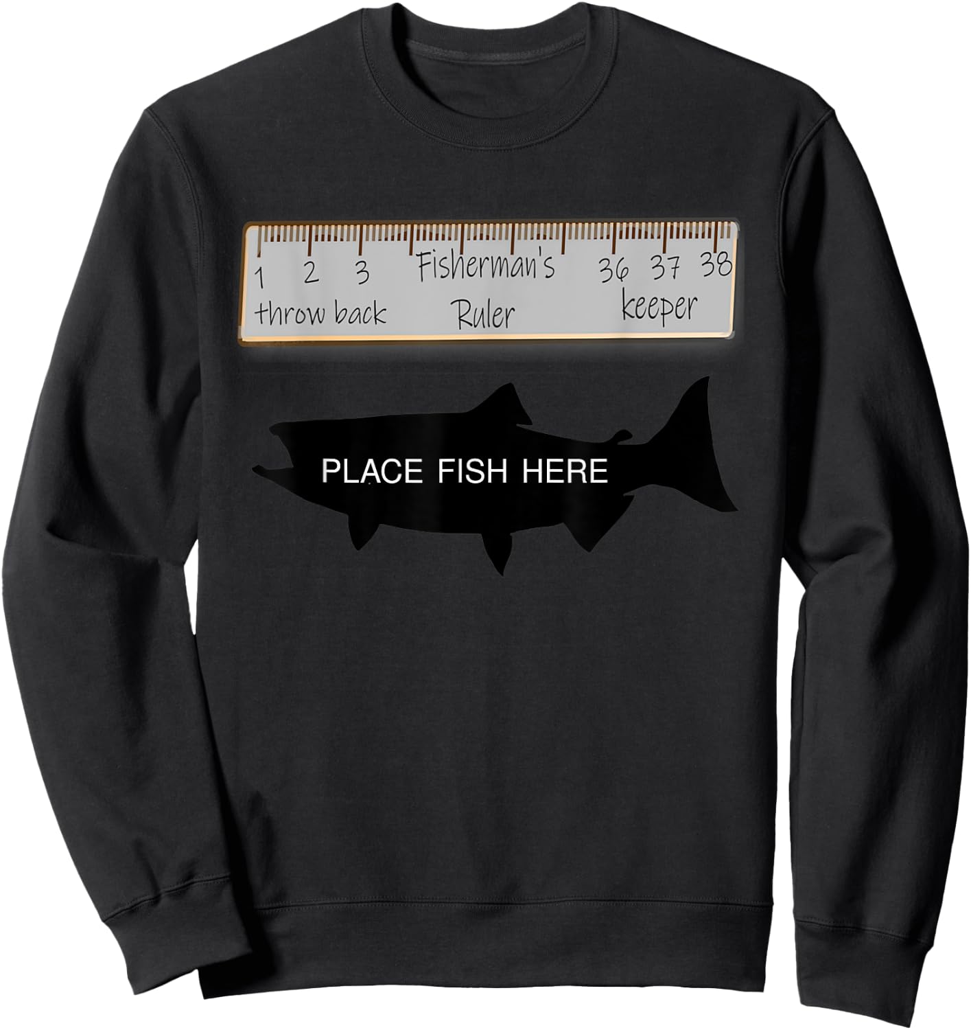 Fisherman's Ruler Size Chart Funny Fishing Size Guide Sweatshirt - Sweatshirt | Black