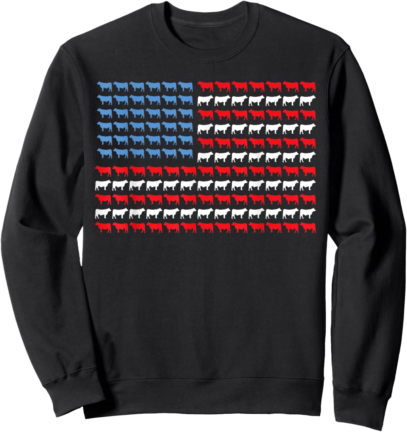 Cow American Flag Heifer Us 4th of July Farm Cattle USA Cow Sweatshirt - Sweatshirt | Black