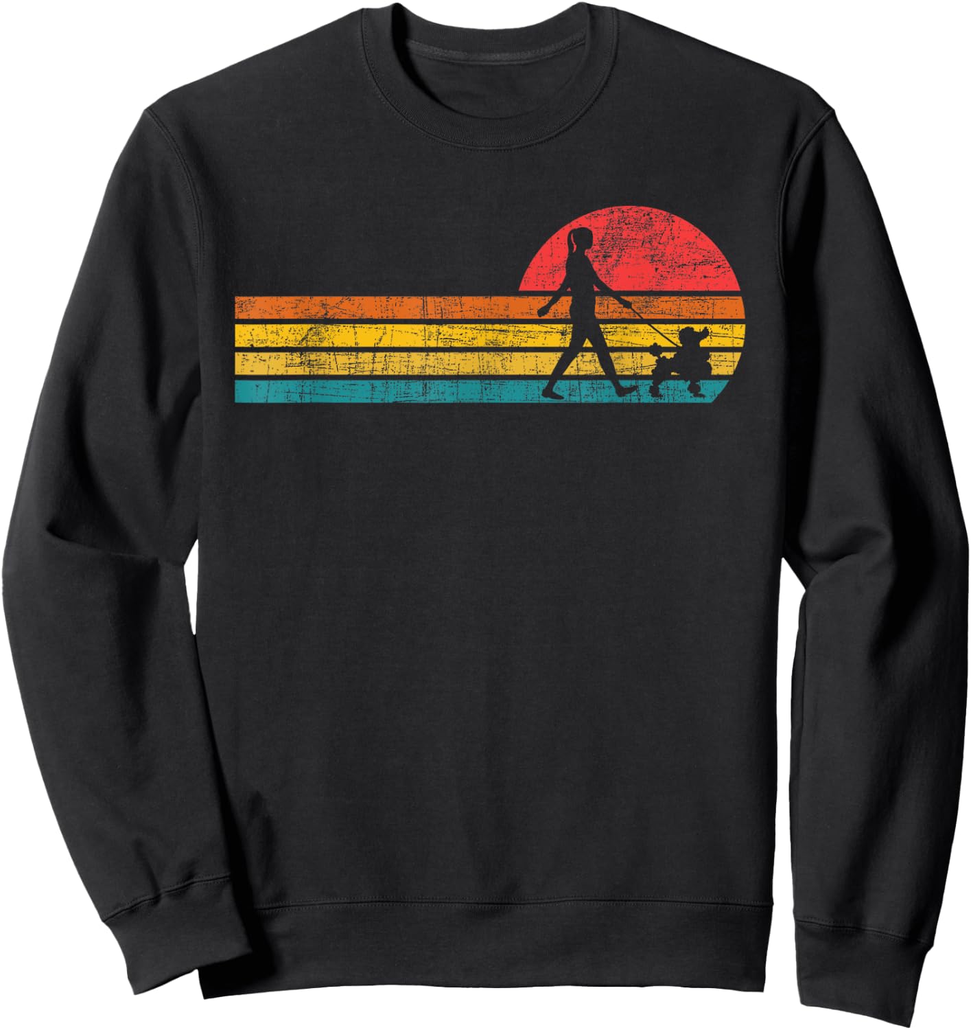 Girl Walking With Poodle - Retro Vintage Dog Trainer Breeder Sweatshirt - Sweatshirt | Black