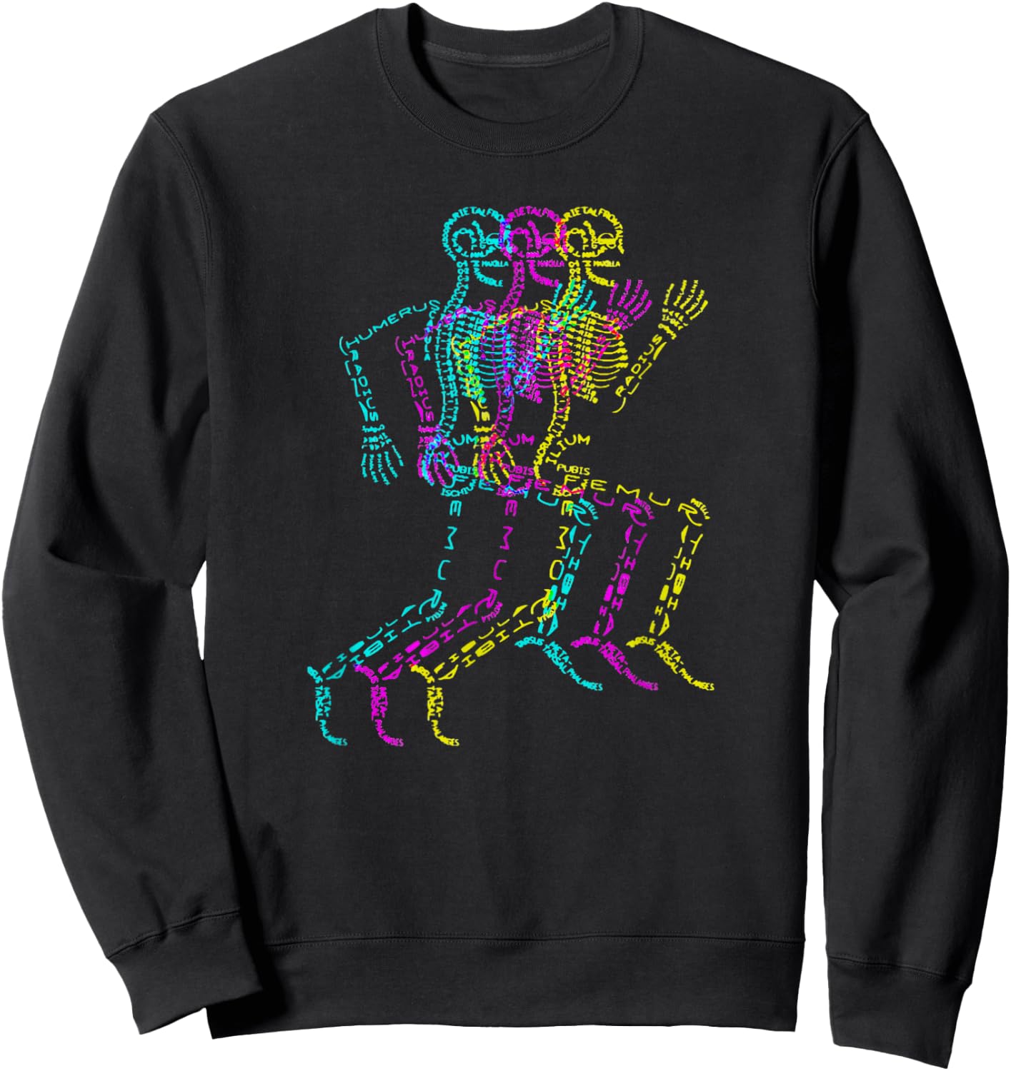 Nerdy Skeleton Bones Labeled Funny Halloween Human Anatomy Sweatshirt - Sweatshirt | Black