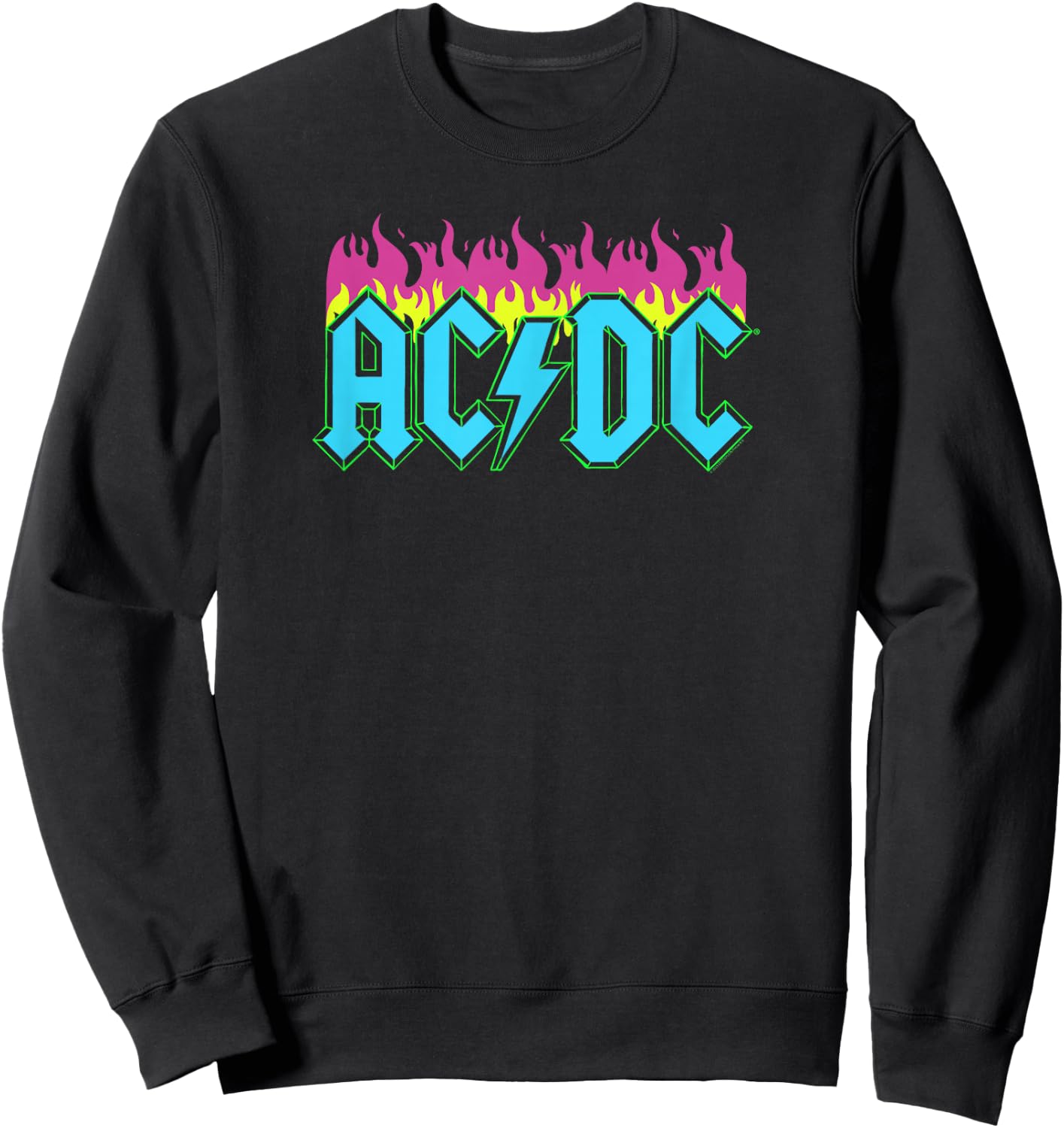 Official AC/DC Rock Music Band Neon Flames Logo Sweatshirt - Sweatshirt | Black