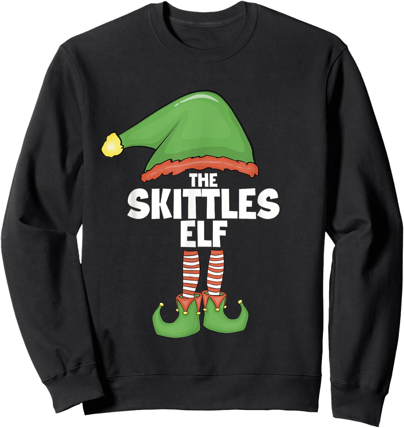 Skittles Elf Family Xmas Holiday Santa Elf Christmas Sweatshirt - Sweatshirt | Black