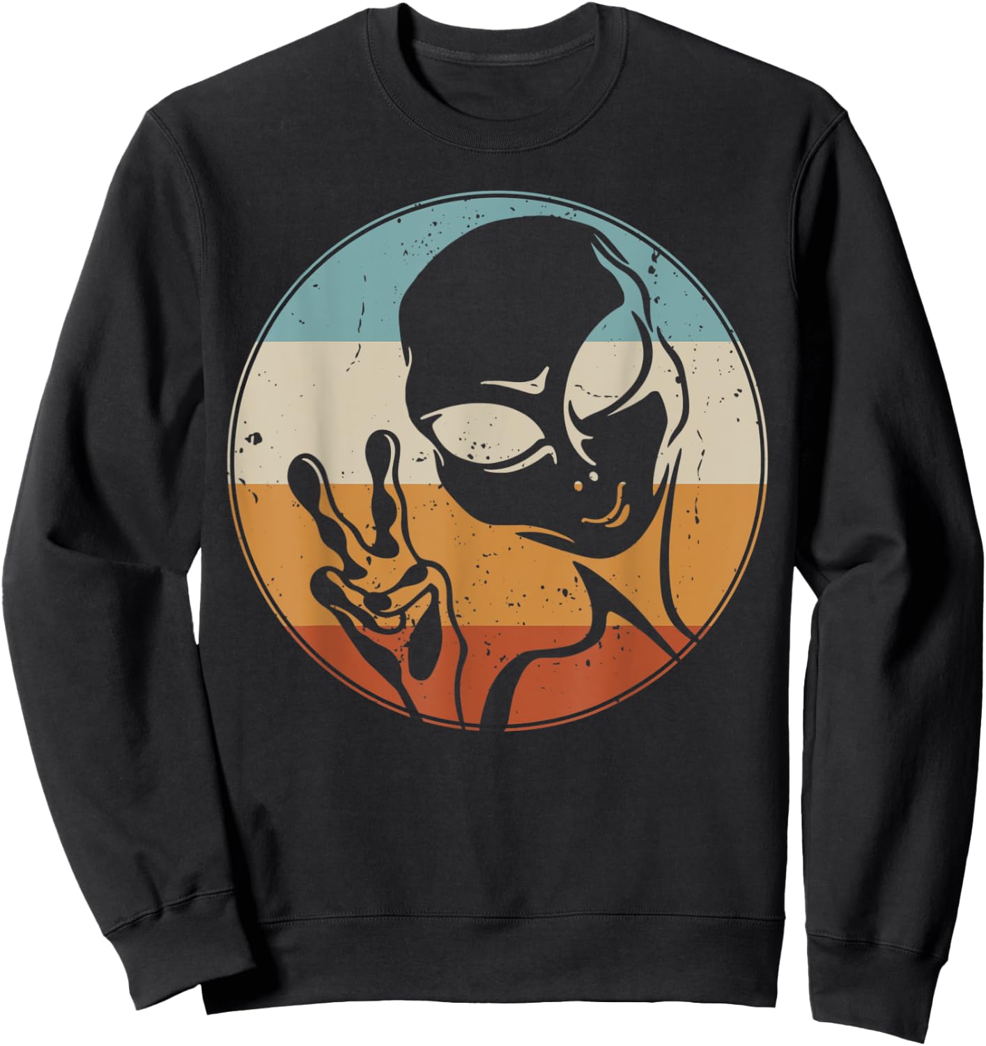 Retro Vintage Alien Peace Hand UFO Space Lovers Sweatshirt - Sweatshirt | Black