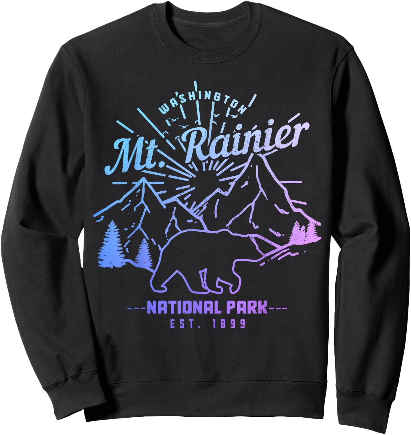 Mt. Rainier Washington Vintage Mountain National Park PNW Sweatshirt - Sweatshirt | Black