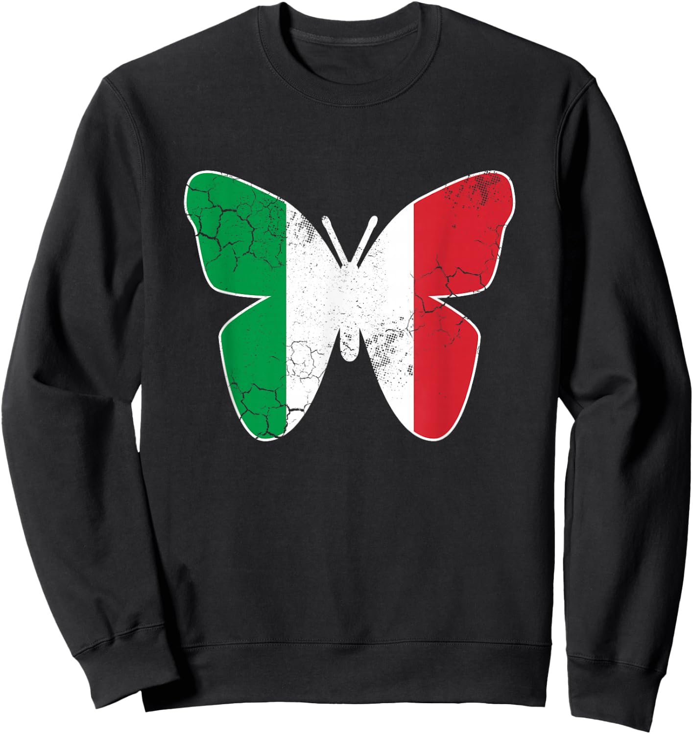 Italian Flag Butterfly Italia Italy Vintage Distressed Sweatshirt - Sweatshirt | Black