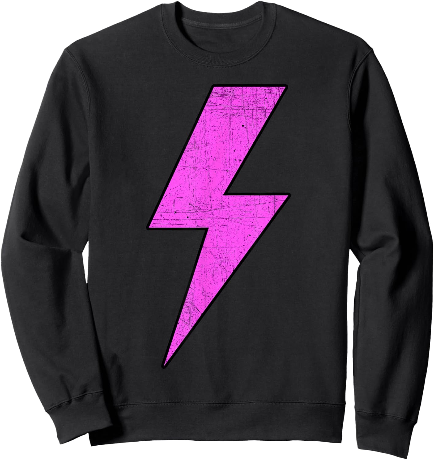 Retro Distressed PINK Lightning Bolt Energetic Bold Team Sweatshirt - Sweatshirt | Black