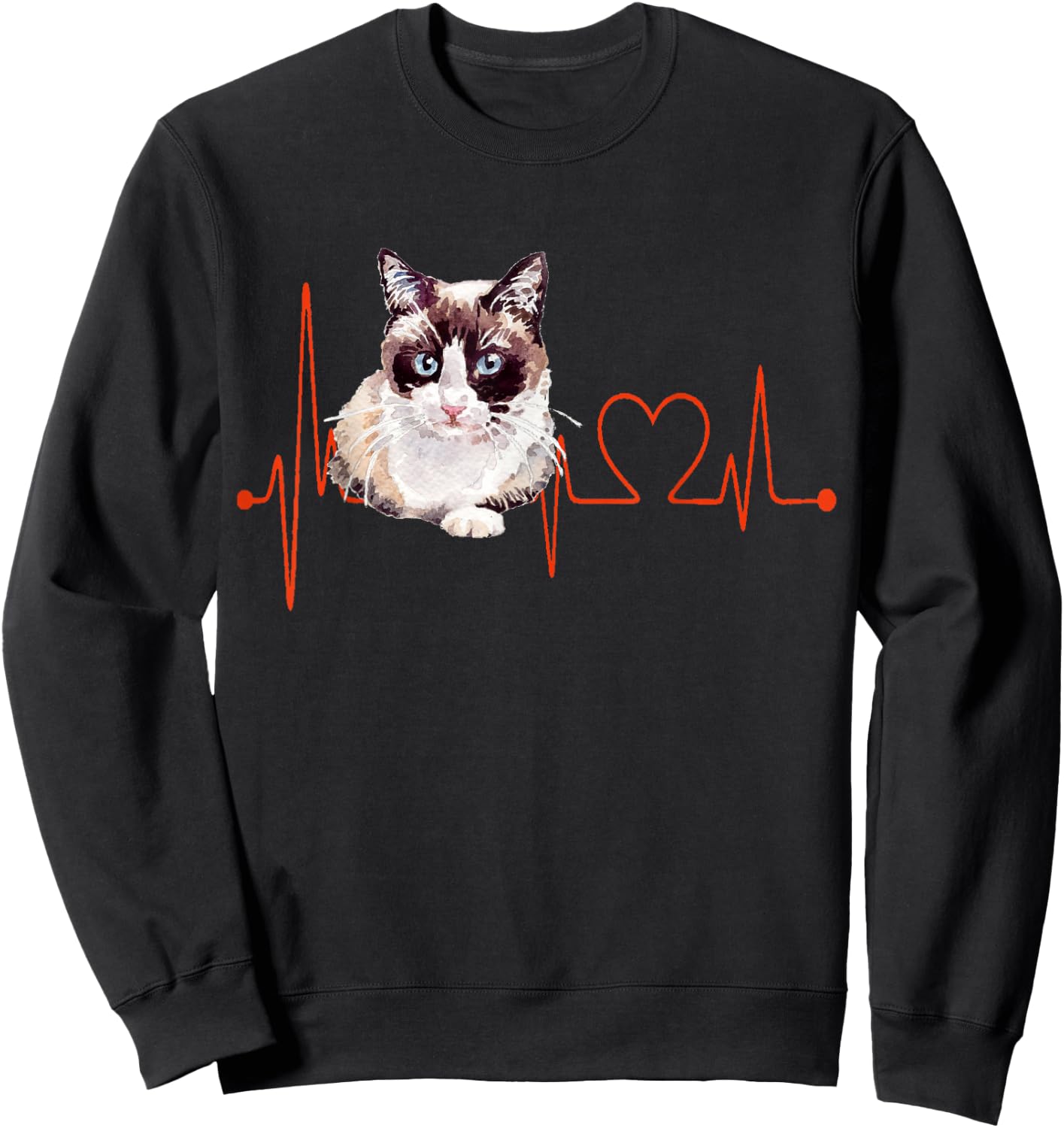 Snowshoe Cat Heartbeat EKG Funny I Love My Cat Sweatshirt - Sweatshirt | Black