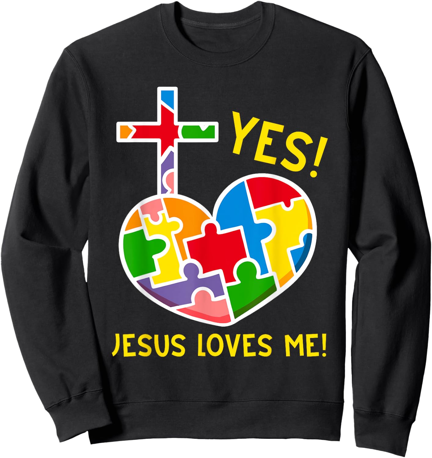 Yes, Jesus Loves Me Funny Puzzles Autism Awareness Kids Sweatshirt - Sweatshirt | Black