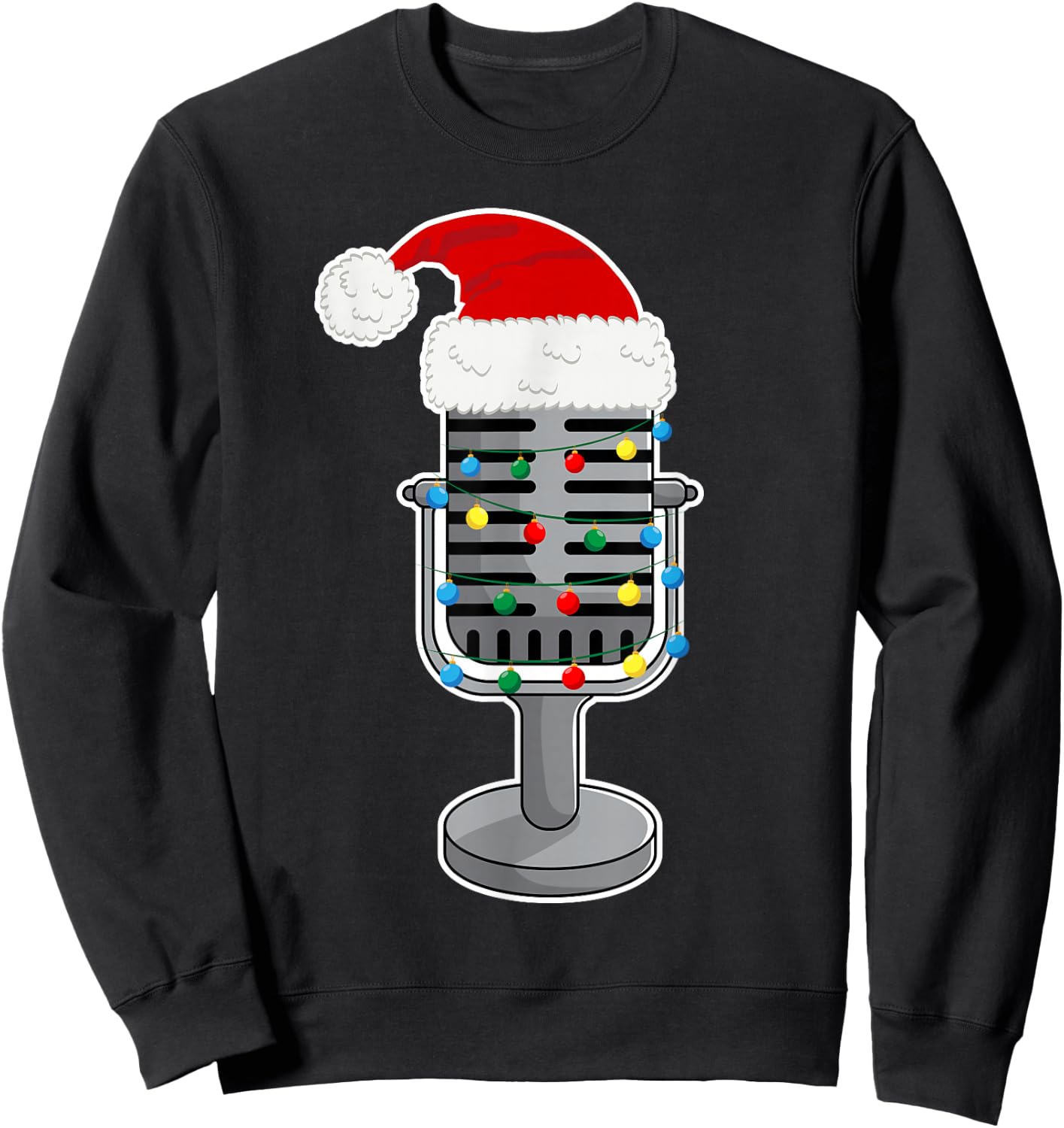 Christmas Lights Podcast Mic Wearing Xmas Hat Podcaster Sweatshirt - Sweatshirt | Black