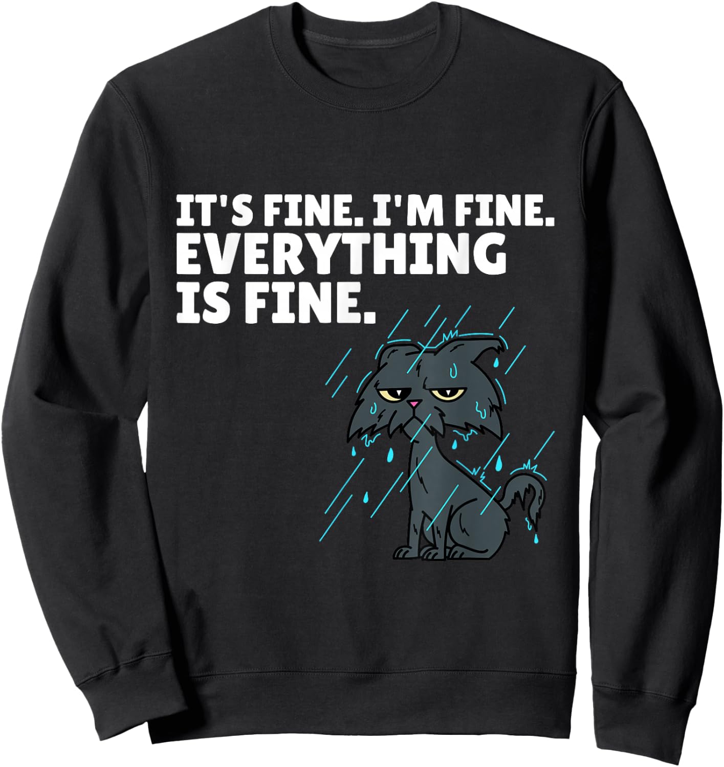 Raining Cat It’s Fine I’m Fine Everything Is Fine Funny Cat Sweatshirt - Sweatshirt | Black