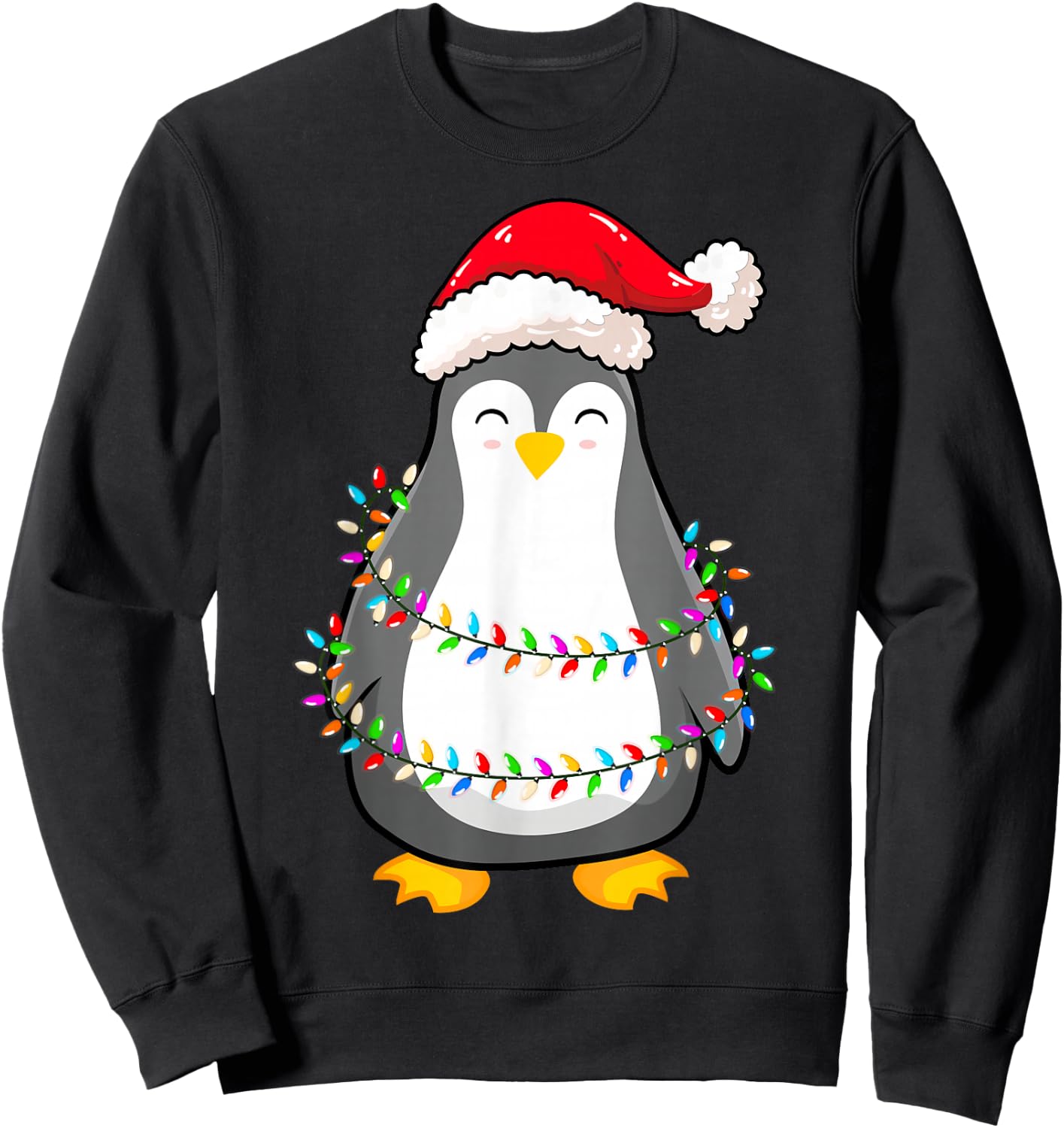 Christmas Lights Penguin Wearing Xmas Hat - Penguin Lover Sweatshirt - Sweatshirt | Black