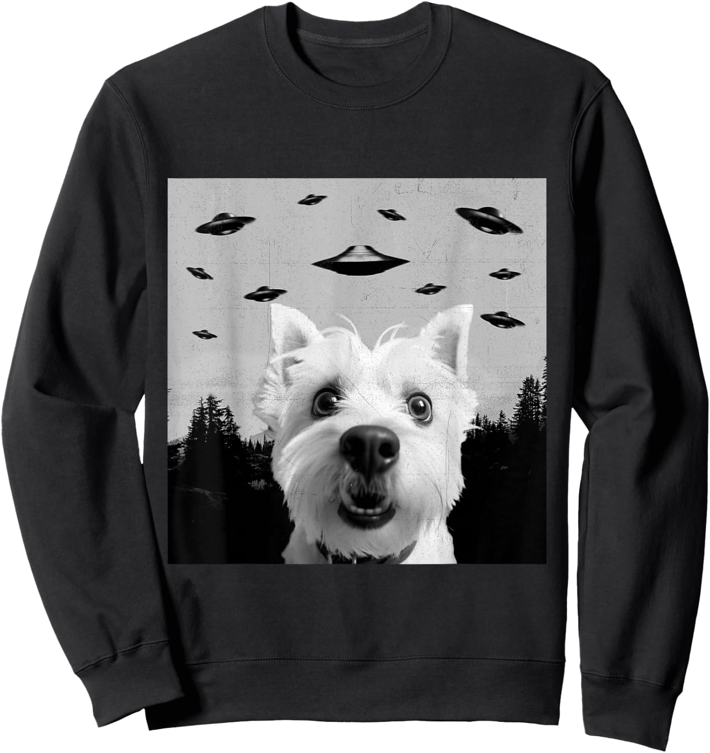 Alien UFO Funny West Highland White Terrier Westie Dog Lover Sweatshirt - Sweatshirt | Black