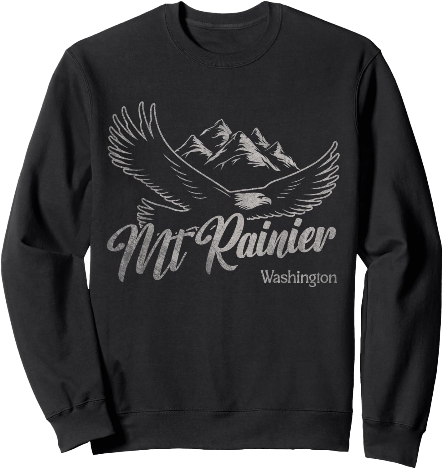 Vintage Mt Rainier Washington Mountains Eagle Sweatshirt - Sweatshirt | Black
