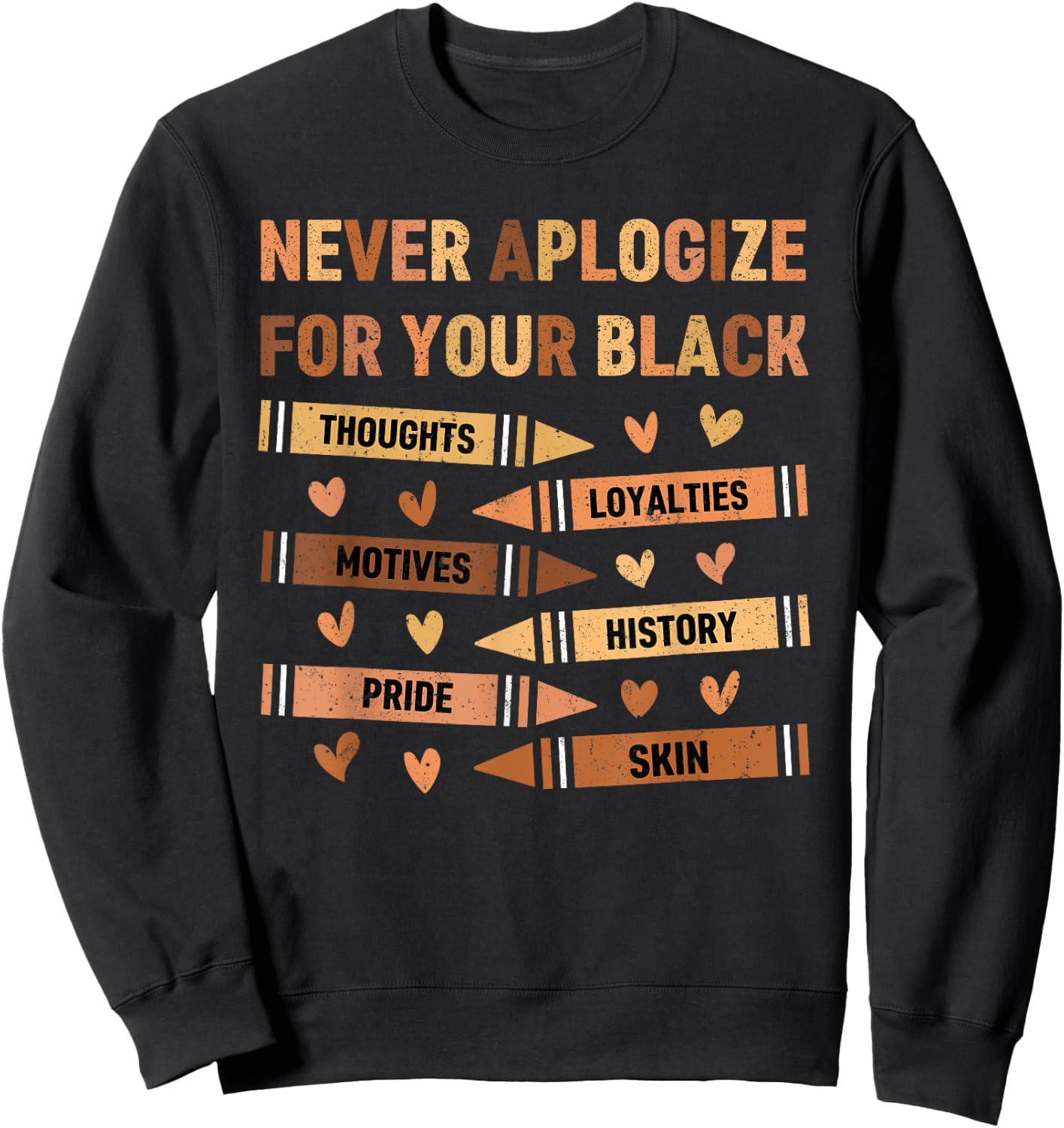 Melanin Never Apologize Kids Black History Month Hearts Sweatshirt - Sweatshirt | Black