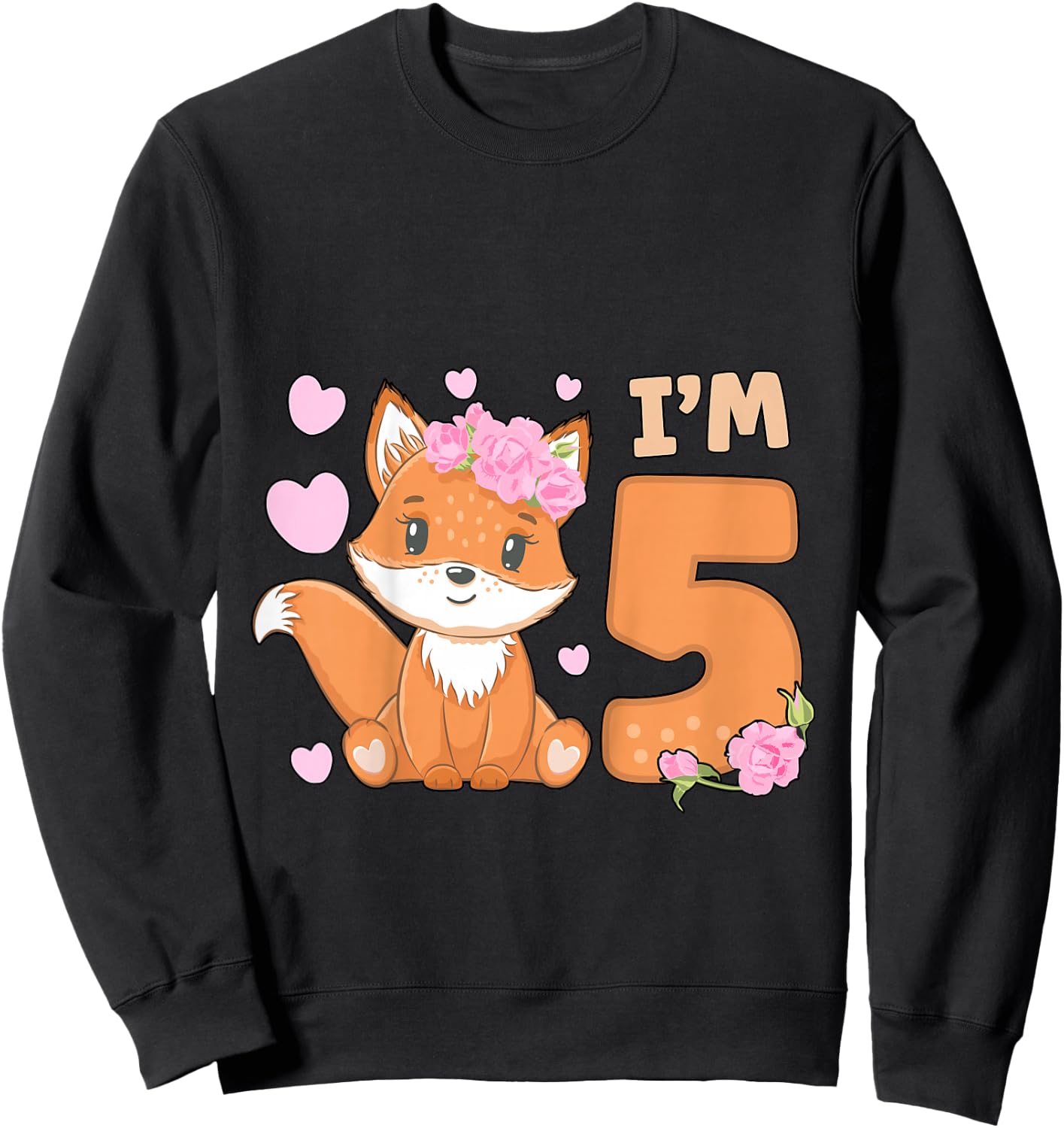 5th Fox Birthday Party Five Year Old Girl Fox Birthday Sweatshirt - Sweatshirt | Black