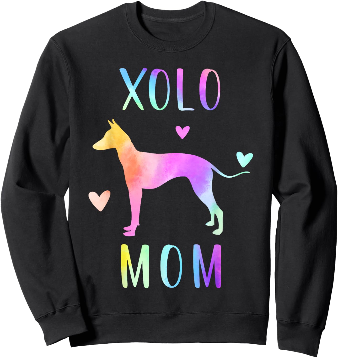 Xolo Mom Xoloitzcuintle Dog Mom Rainbow Watercolor Sweatshirt - Sweatshirt | Black