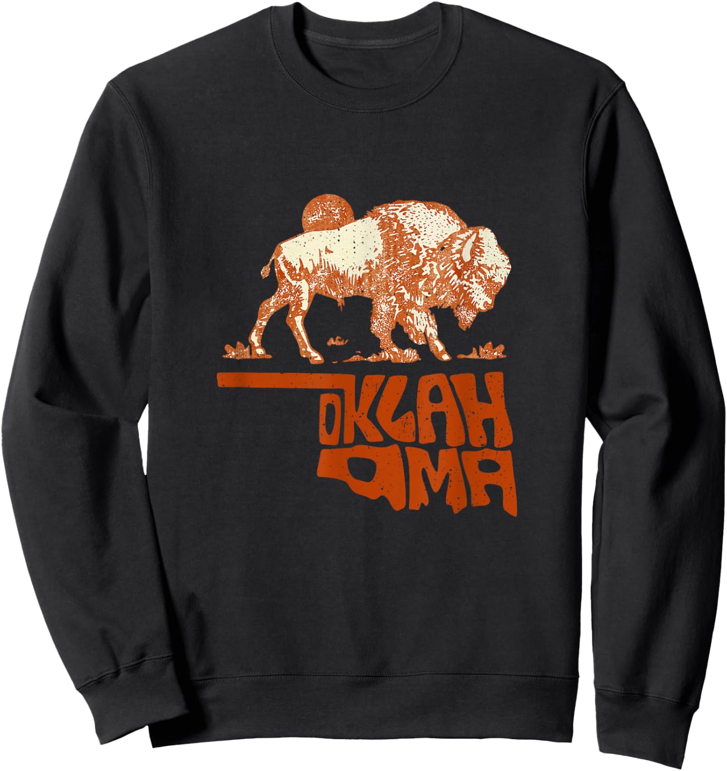 Oklahoma Map Bison Buffalo Oklahoma Souvenir Vintage Sweatshirt - Sweatshirt | Black