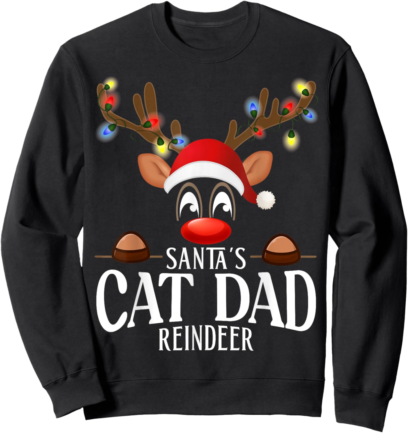 Santa's Cat dad Reindeer Funny XMas Matching PJS Sweatshirt - Sweatshirt | Black