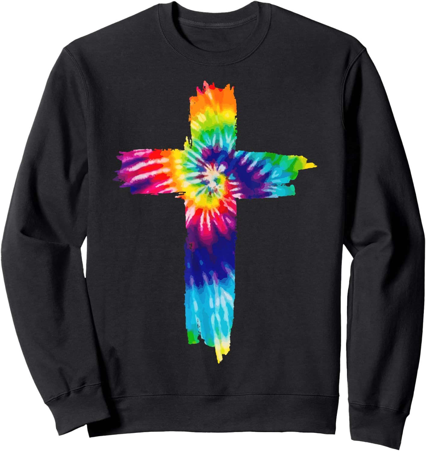 Cross Tie Dye Christian Jesus Hippie Bible Religious Sweatshirt - Sweatshirt | Black