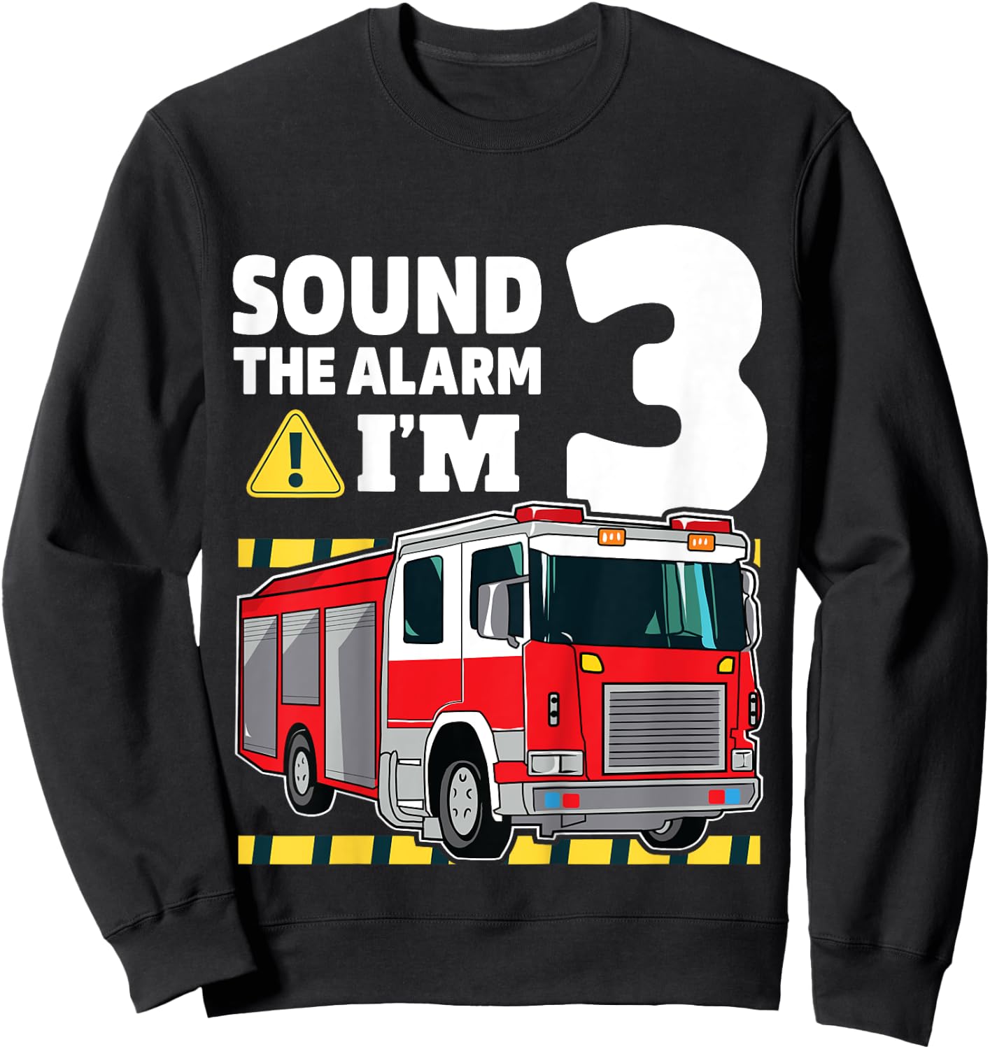 Kids 3rd Birthday Boy Fire Truck 3 Three Year Old Firefighter Sweatshirt - Sweatshirt | Black