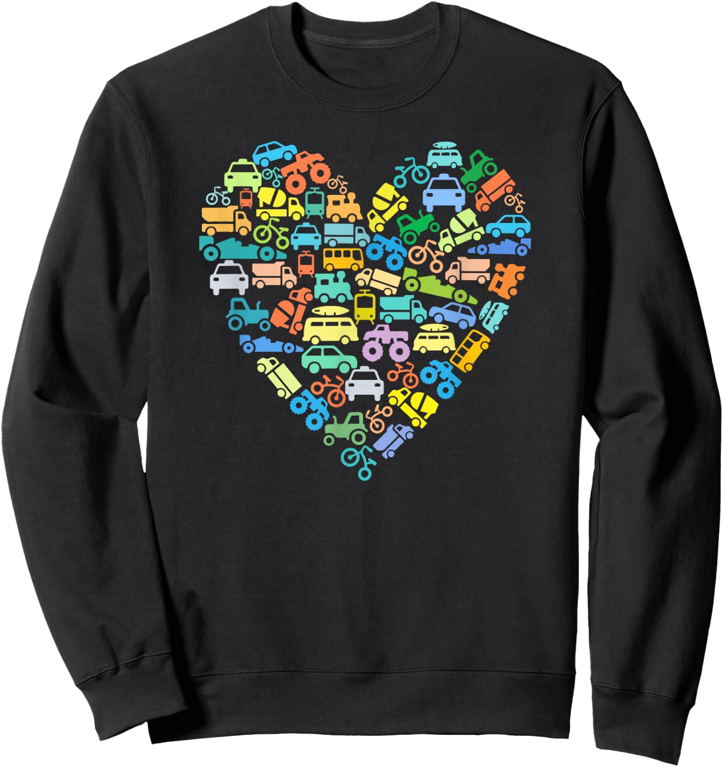 RST Creative Kids Kids Transportation Heart Love Truck Car Train Vehicles Birthday Sweatshirt - Sweatshirt | Black