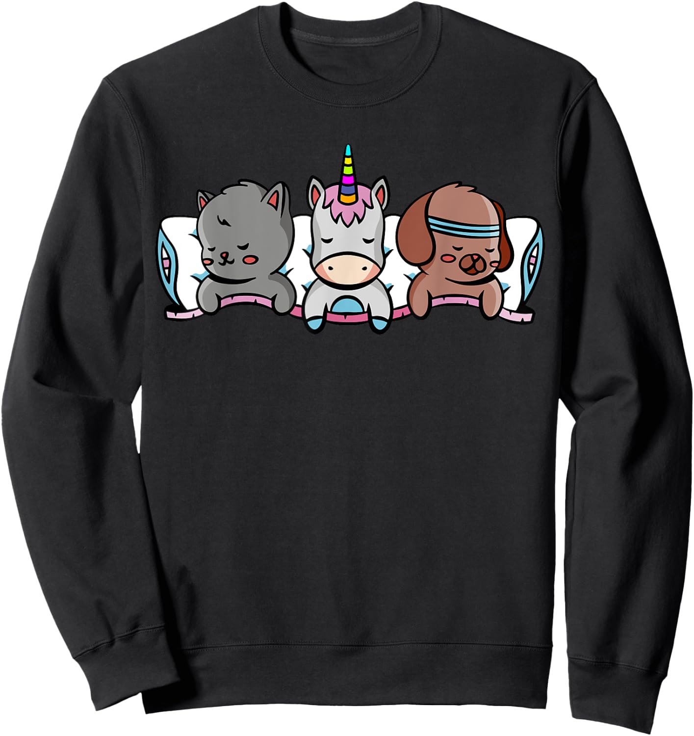 Unicorn Animal Sleeping Kitten Puppy Children Sweatshirt - Sweatshirt | Black