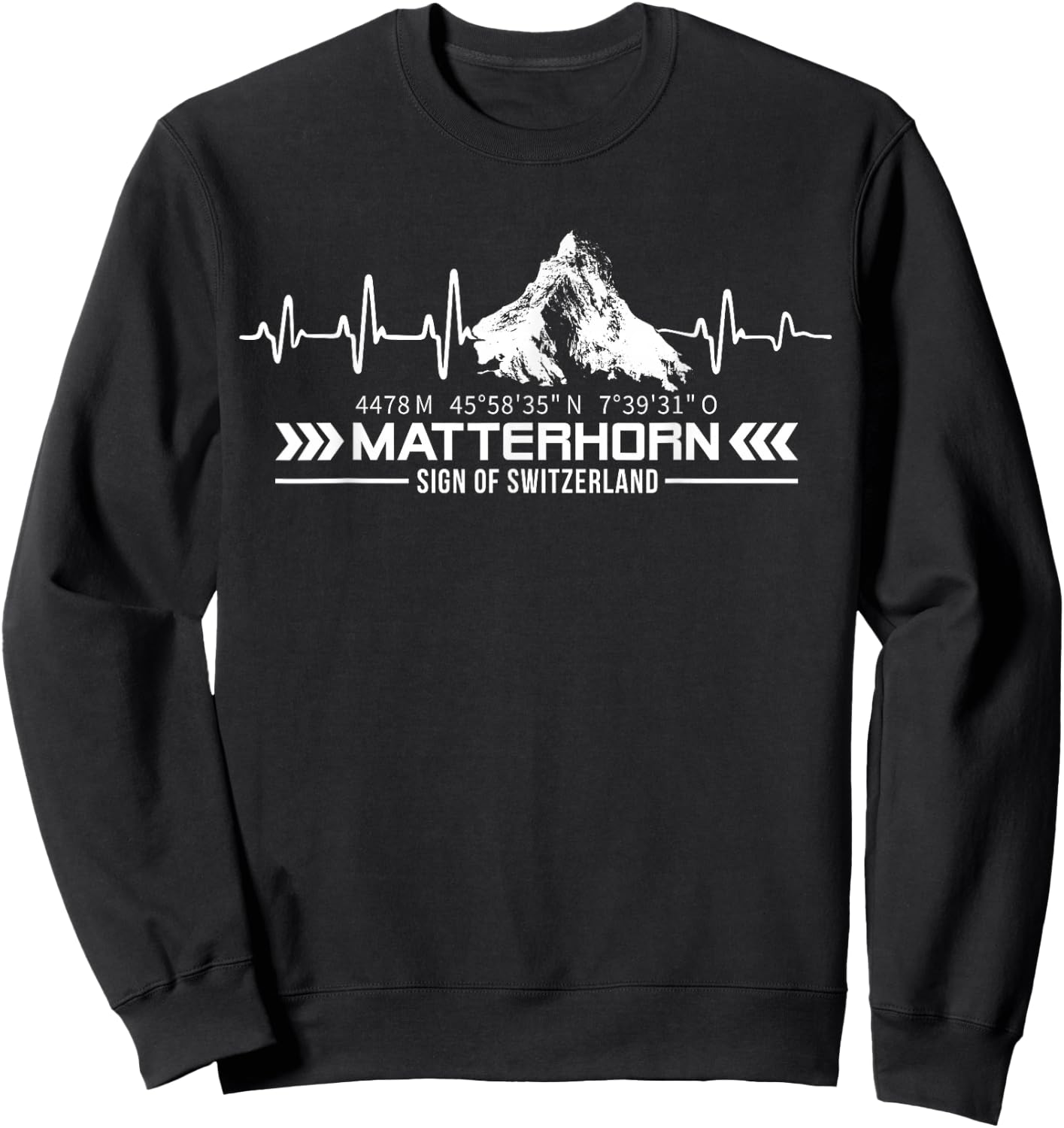 Matterhorn Switzerland Alps Zermatt Hiking Mountains Heartbeat Sweatshirt - Sweatshirt | Black