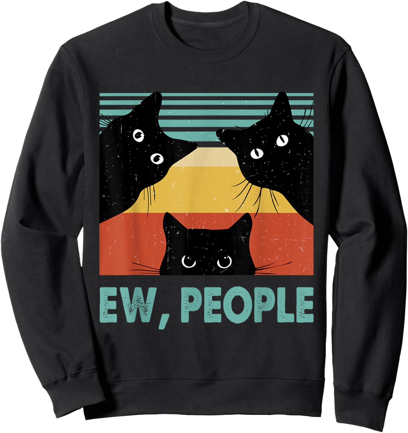 Ew People Funny Black Cat Retro Introvert Cat Lovers Men Women Sweatshirt - Sweatshirt | Black